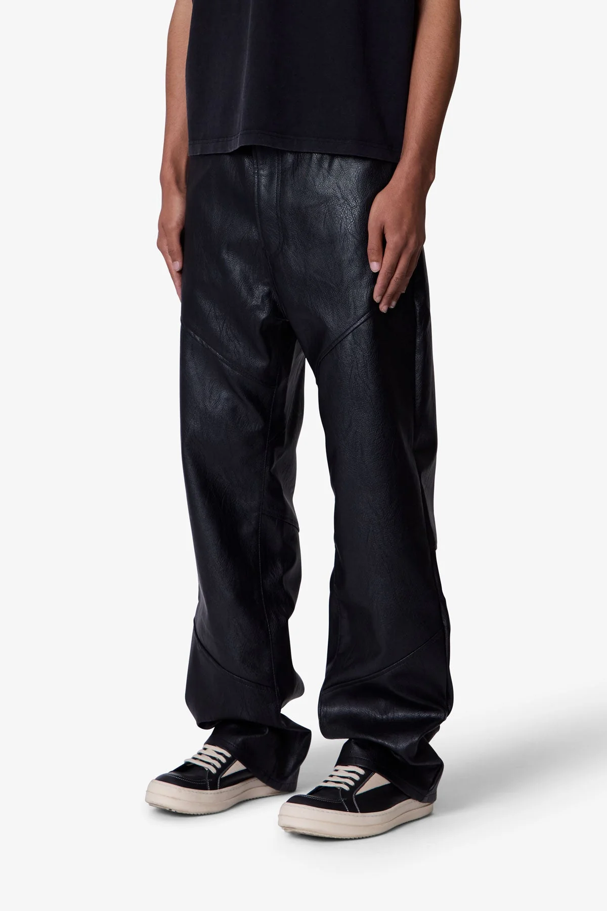Ultra Baggy Paneled Leather Pants - Black