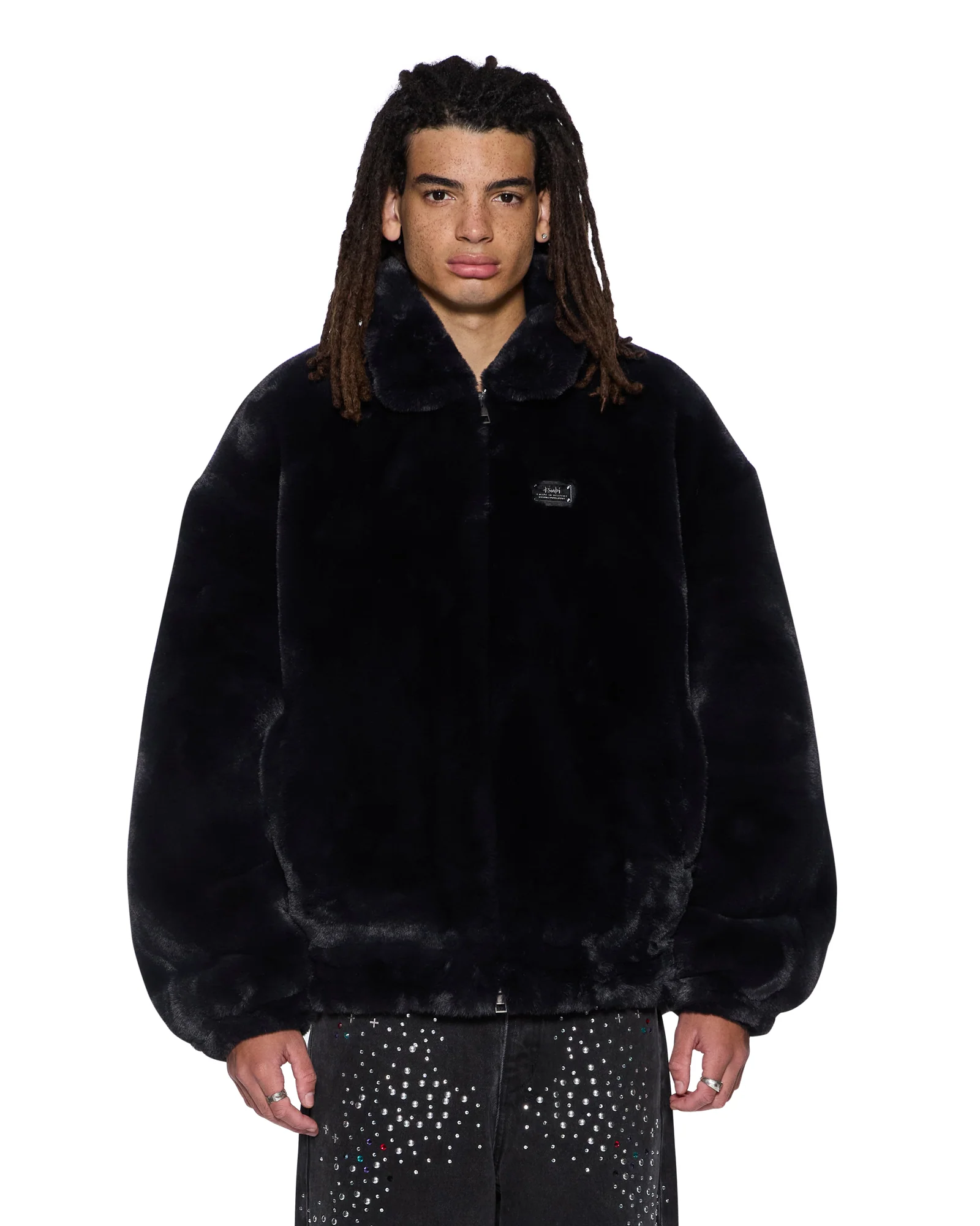 HUSSLE FAUX FUR JACKET BLACK