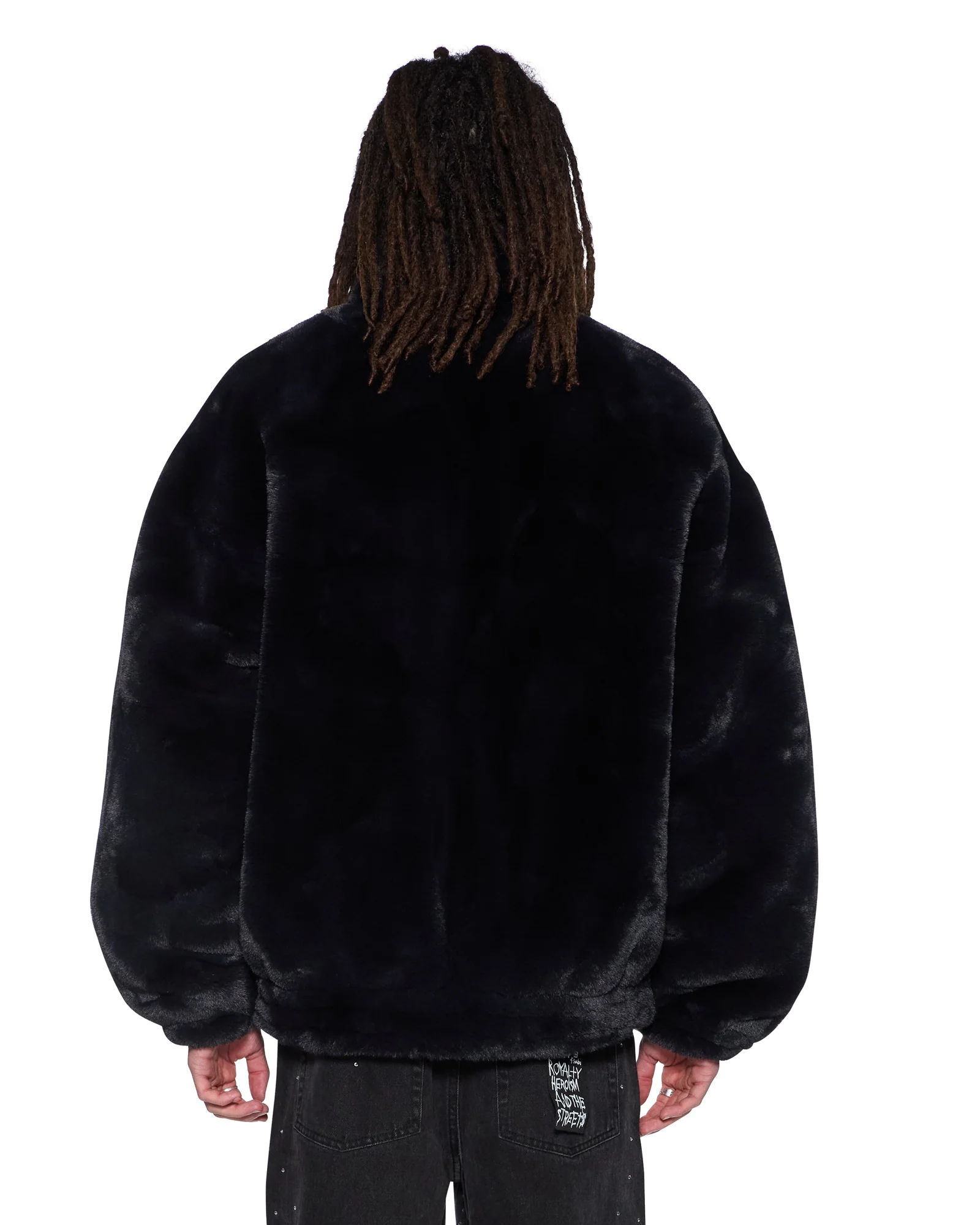HUSSLE FAUX FUR JACKET BLACK