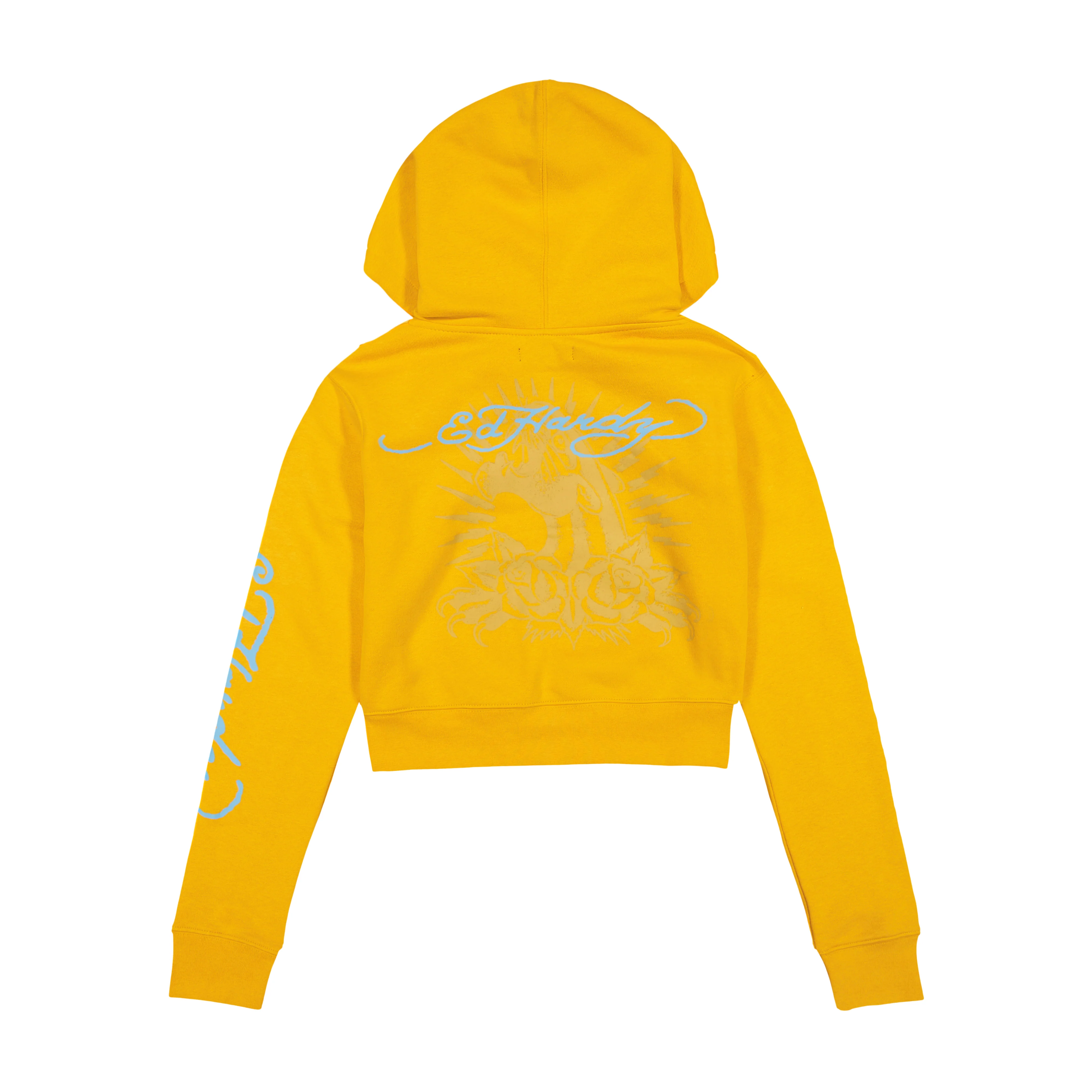 Butterflies Cropped Hoodie - Marigold