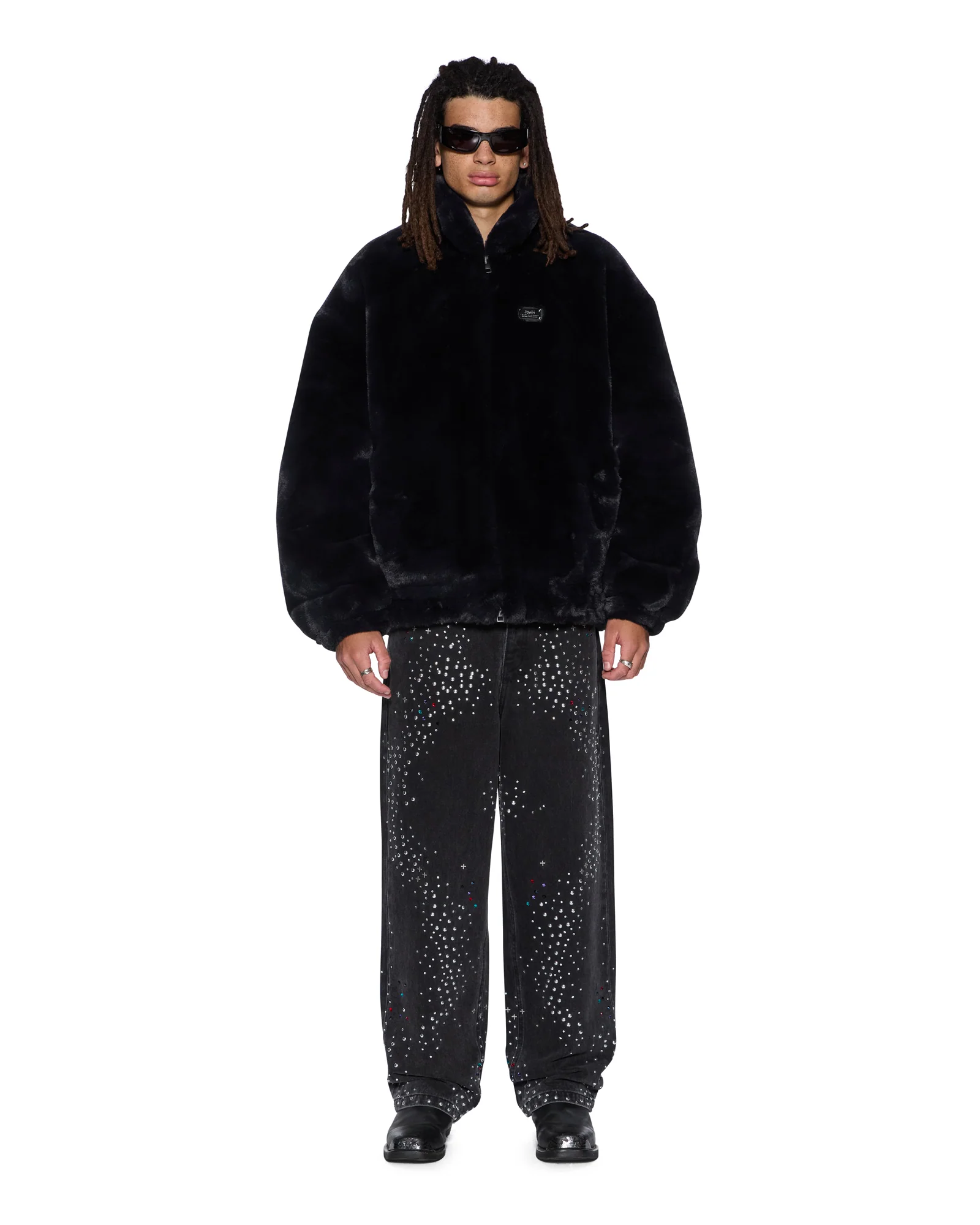 HUSSLE FAUX FUR JACKET BLACK