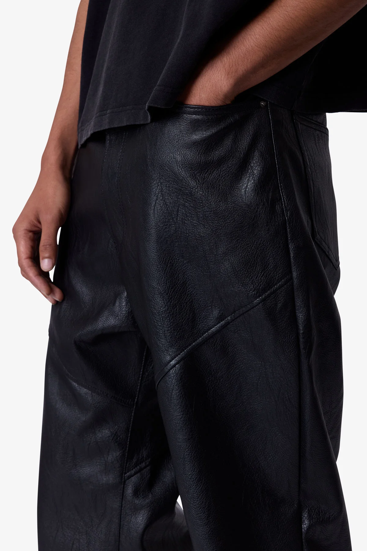 Ultra Baggy Paneled Leather Pants - Black