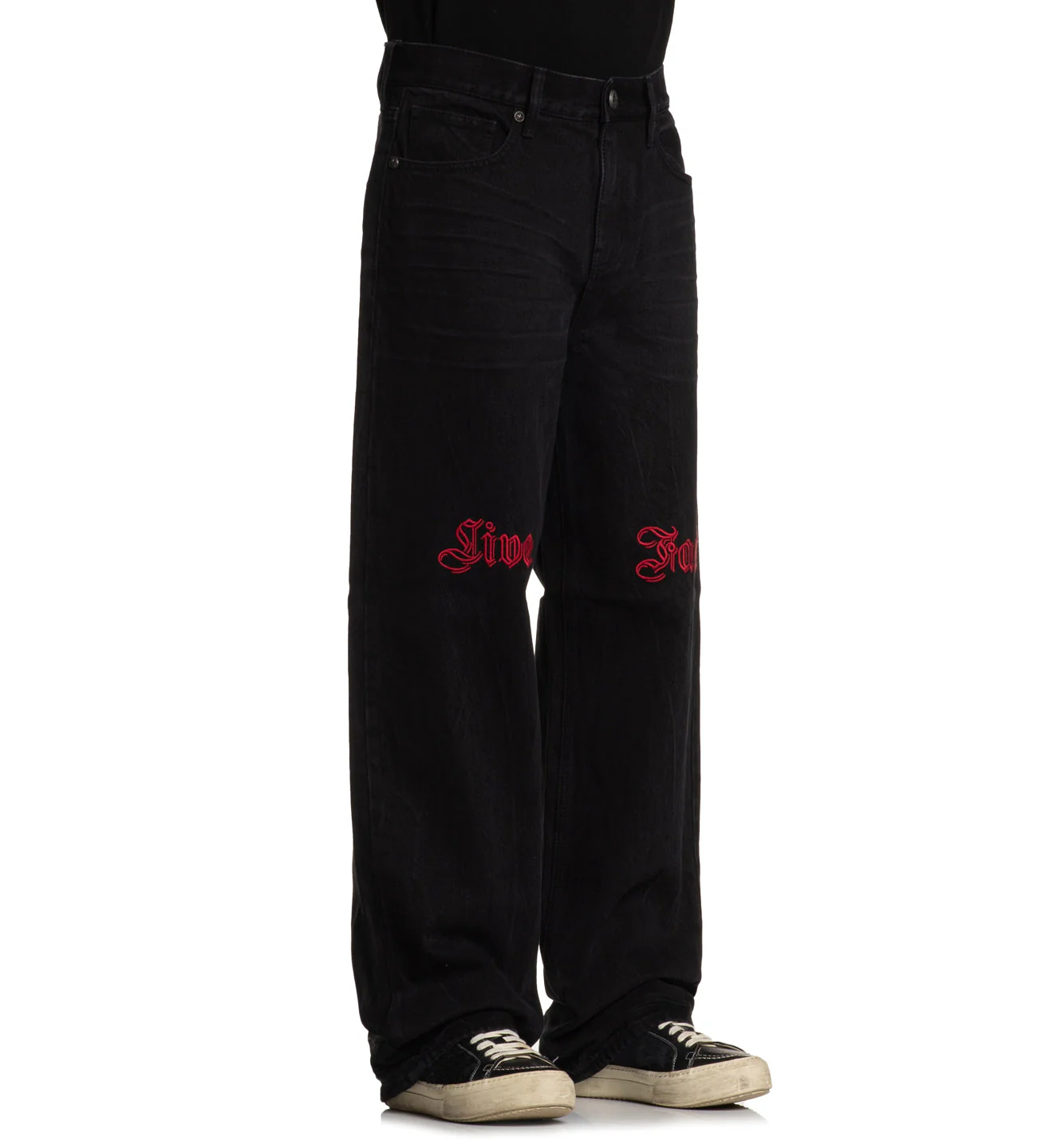 Wide Leg Live Fast Black Jeans