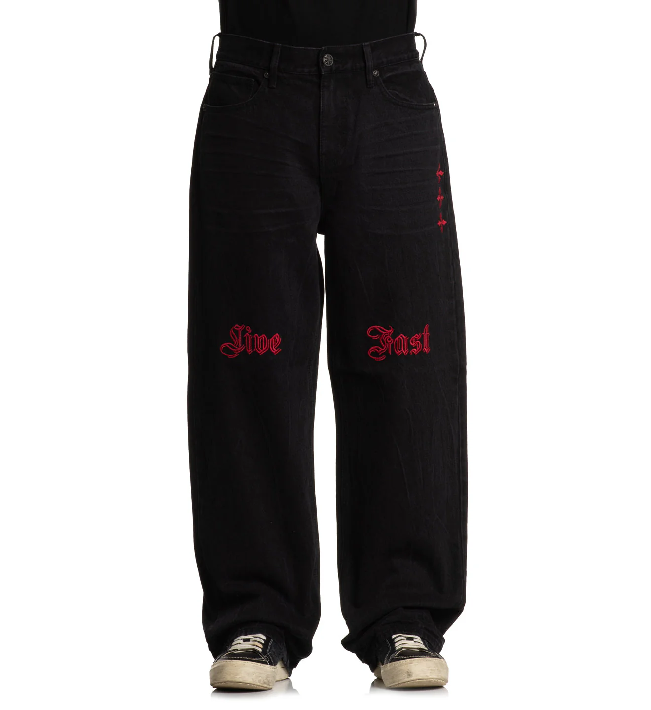 Wide Leg Live Fast Black Jeans