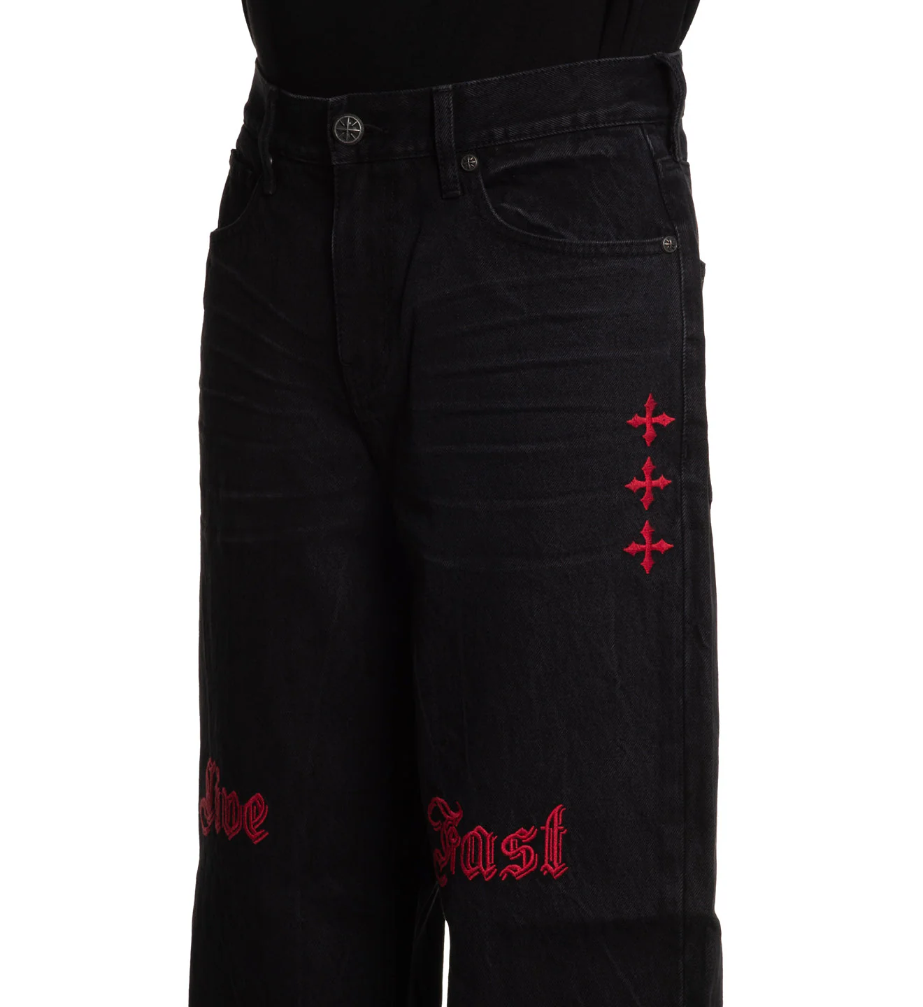 Wide Leg Live Fast Black Jeans
