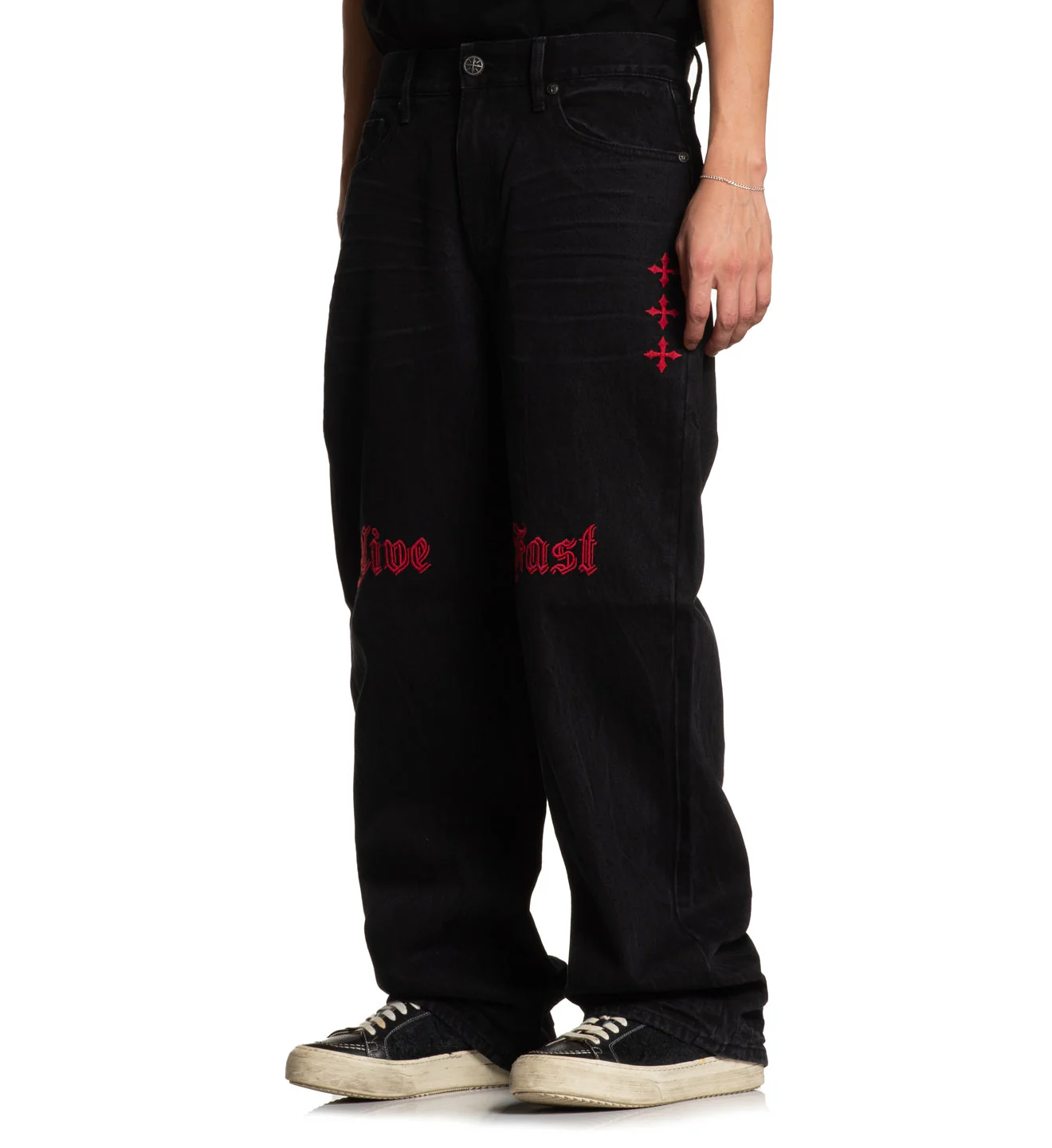 Wide Leg Live Fast Black Jeans