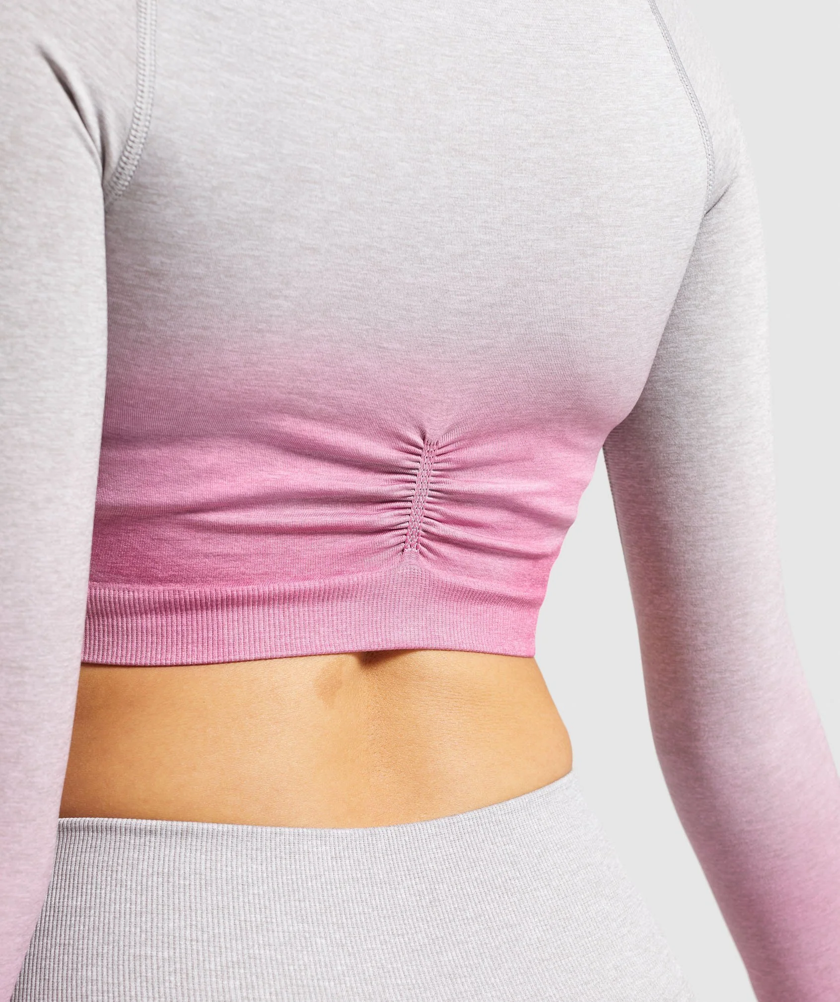 Gymshark Adapt Ombre Seamless Long Sleeve Crop Top - Light Grey Marl/Pink