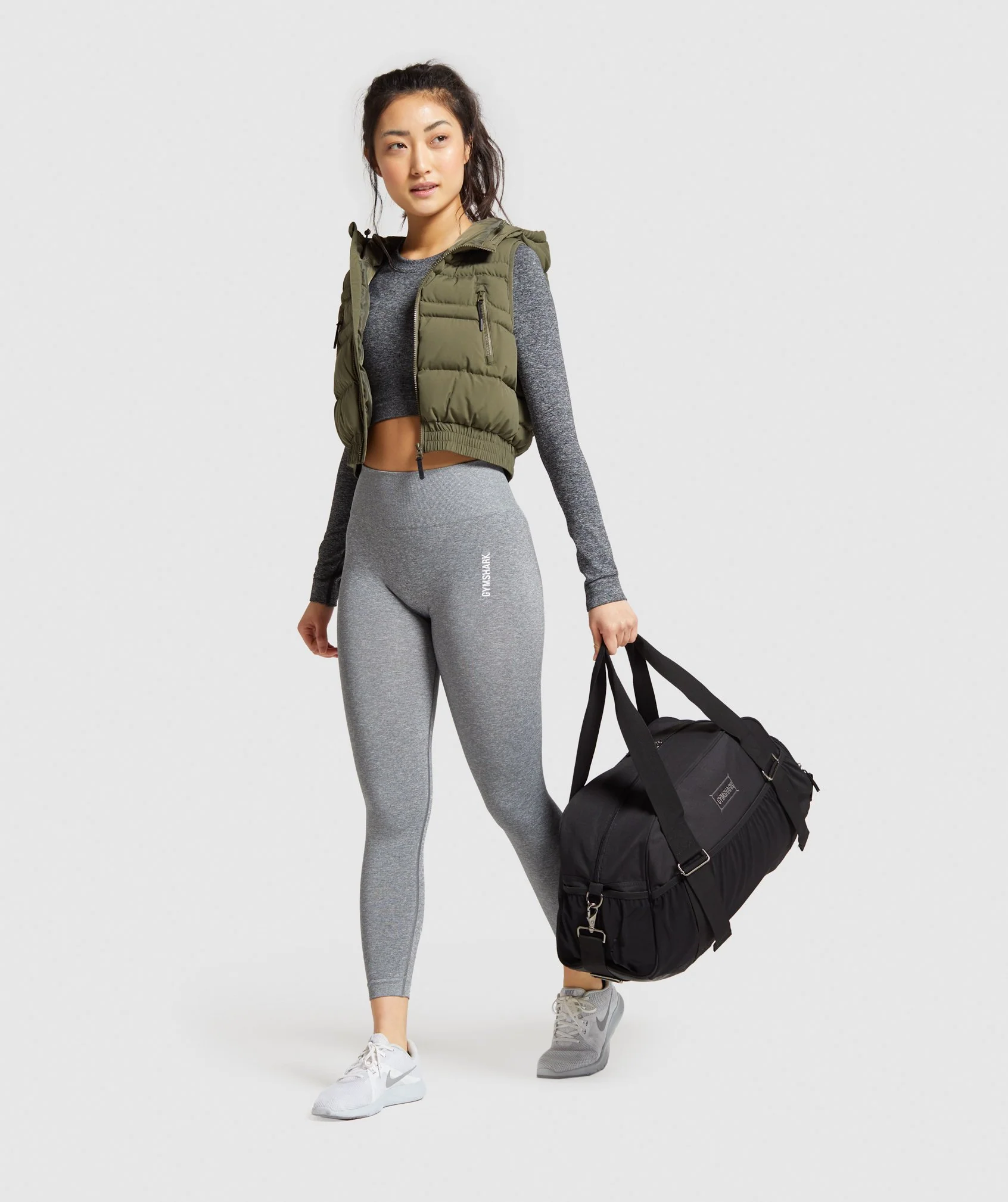 Gymshark Adapt Marl Seamless Long Sleeve Crop Top - Black