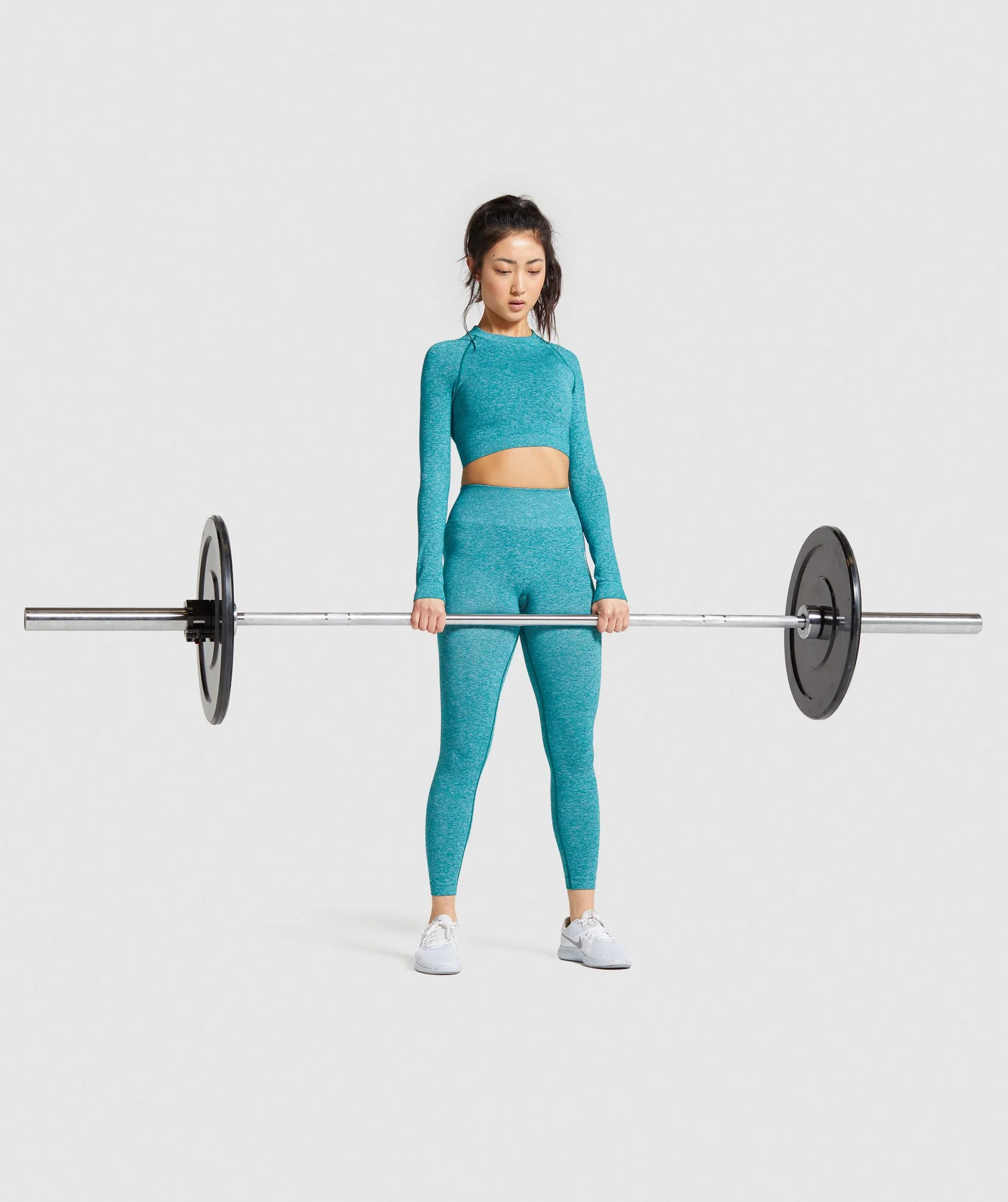 Gymshark Adapt Marl Seamless Long Sleeve Crop Top - Emerald Green