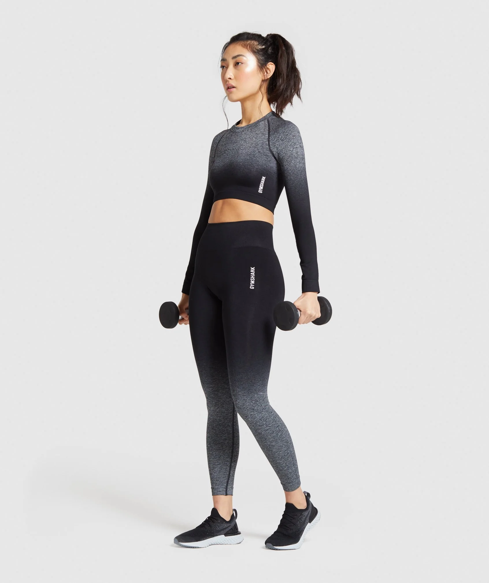 Gymshark Adapt Ombre Seamless Long Sleeve Crop Top - Black/Black Marl