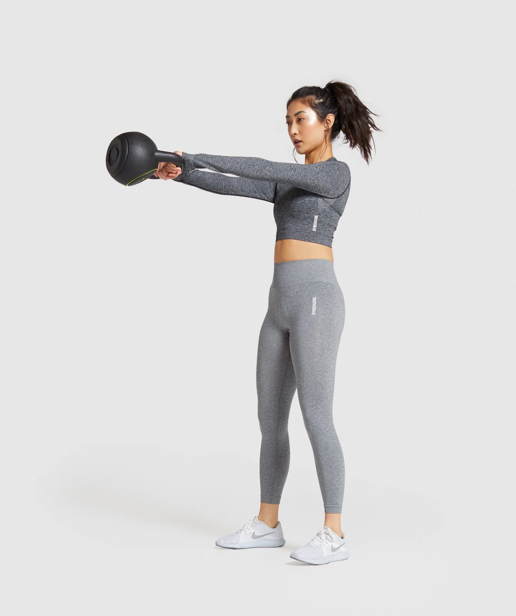 Gymshark Adapt Marl Seamless Long Sleeve Crop Top - Black