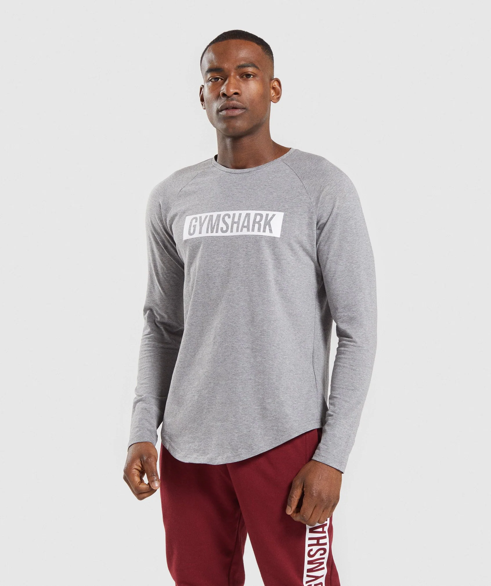 Gymshark Block Long Sleeve T-Shirt - Grey Marl/White