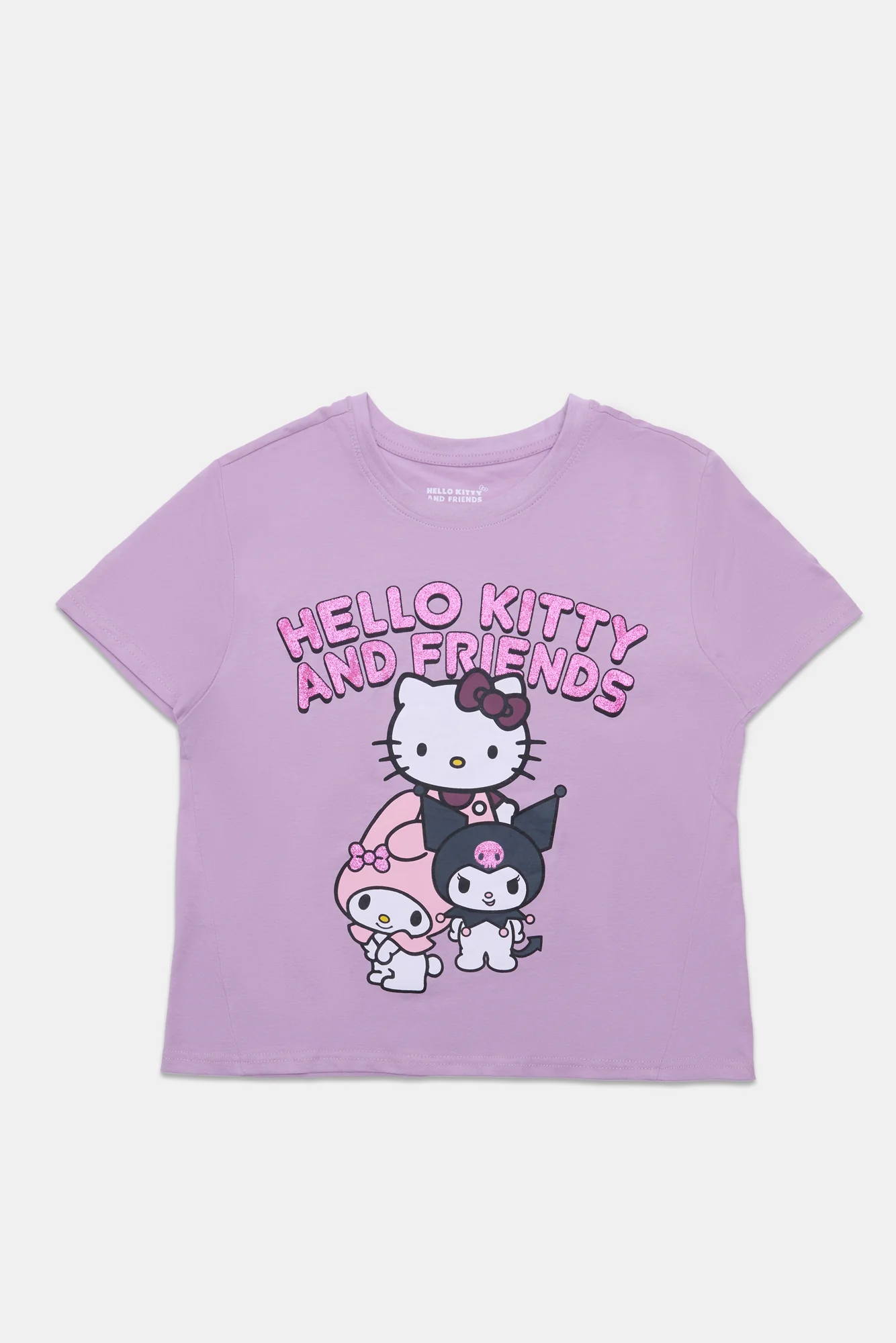 Hello Kitty And Friends Glitter Graphic Boxy Cropped Tee