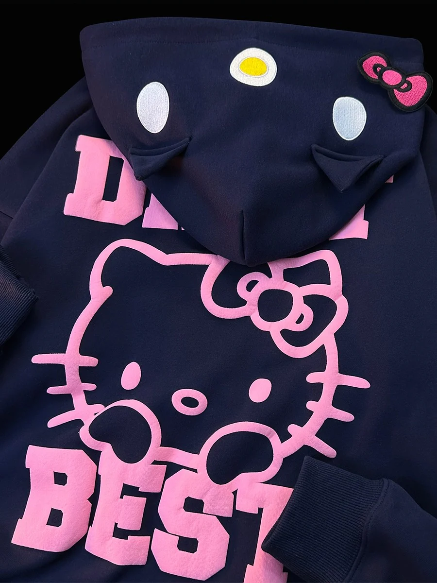 KT Women's Cute Hoodies Teen Girl Fall Jacket Oversized Sweatshirts Casual Drawstring Zip Up Y2K Hoodie with Pocket