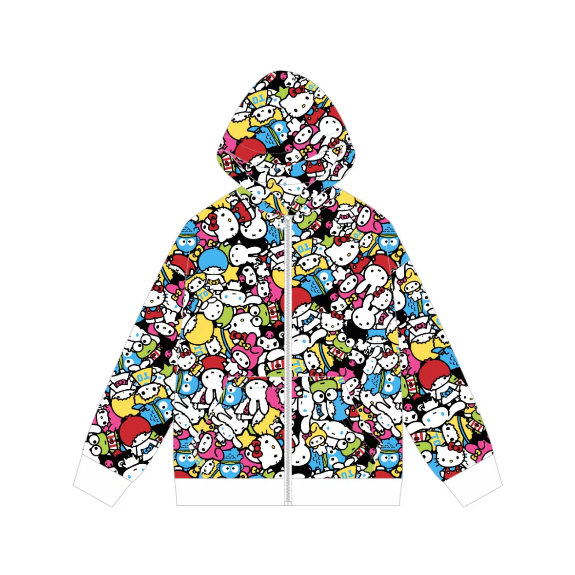 Sanrio Colorful Hoodies Fall Jacket Oversized Sweatshirts Casual Drawstring Zip Up Y2K Hoodie with Pocket