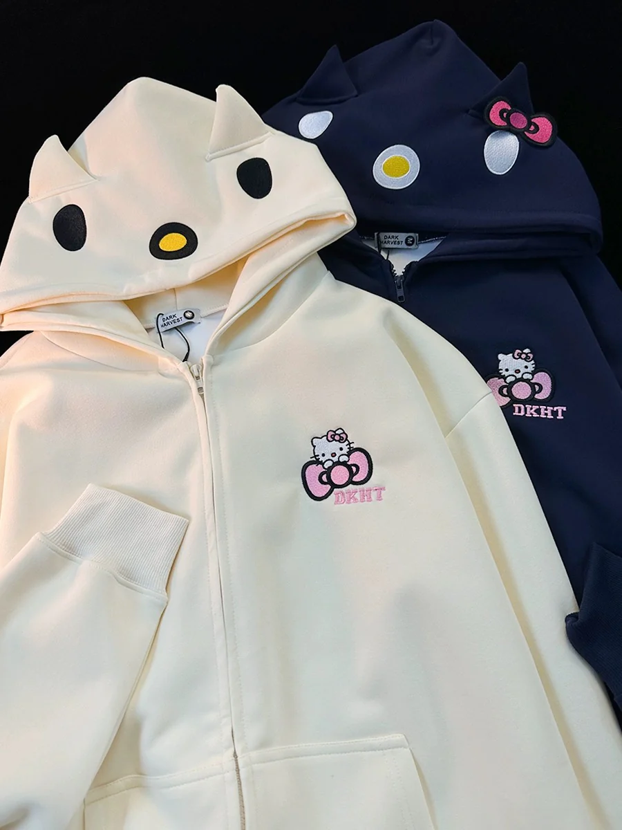 KT Women's Cute Hoodies Teen Girl Fall Jacket Oversized Sweatshirts Casual Drawstring Zip Up Y2K Hoodie with Pocket