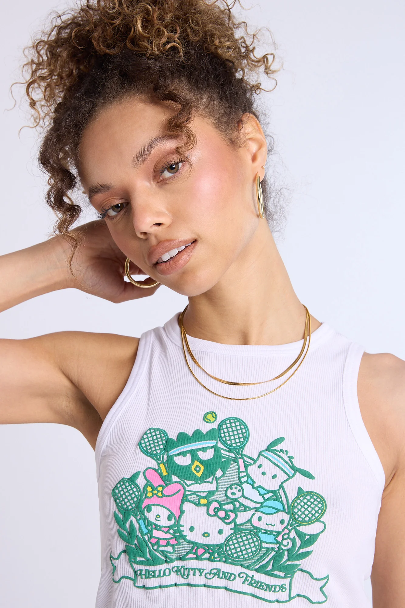Hello Kitty Sports Graphic Ribbed High Neck Tank Top