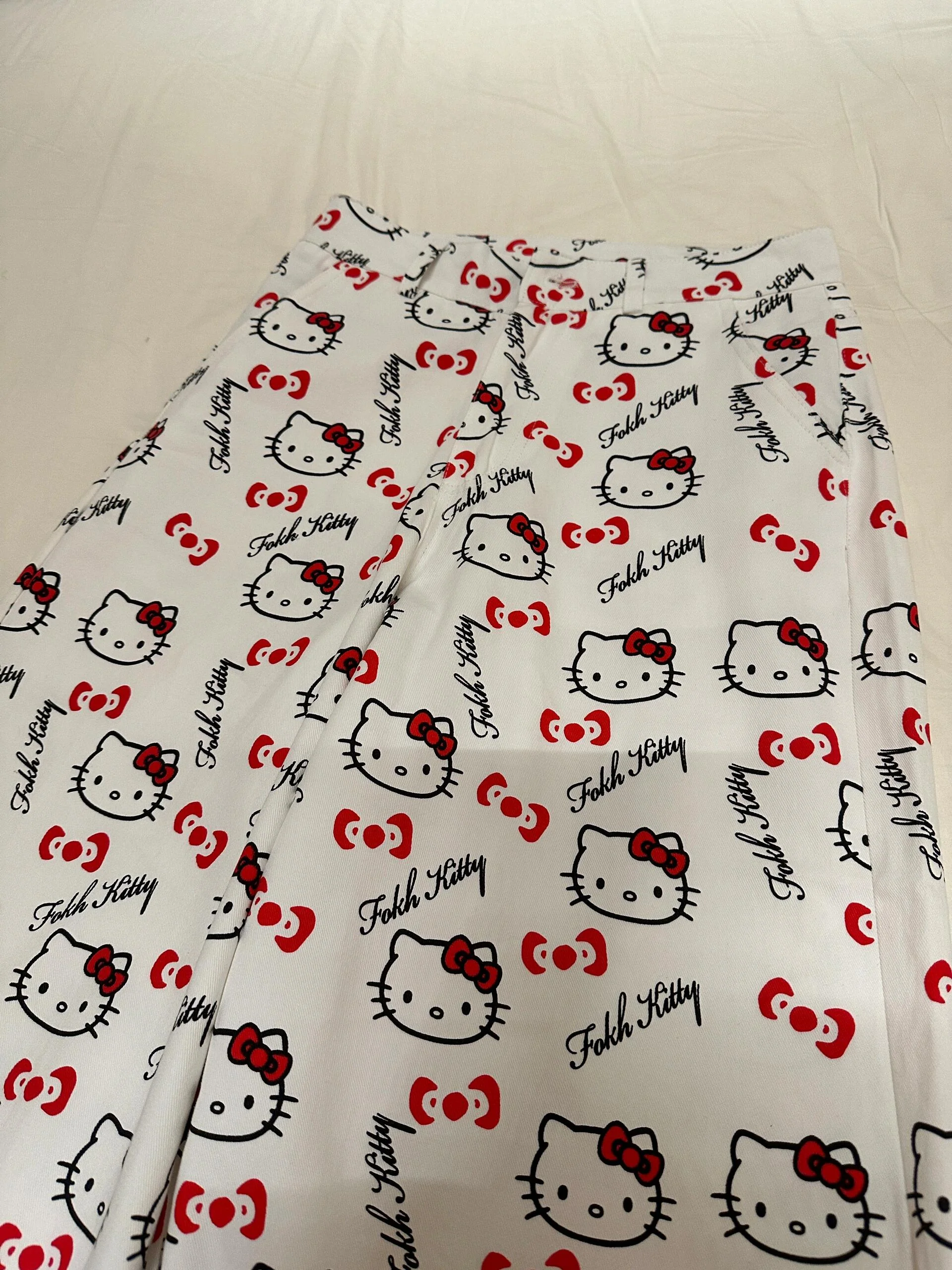 Hellokitty WHite Pocket Embroidery Wide Leg Jeans High Waist Baggy Jeans for Women Loose Boyfriends Jeans Denim Pants