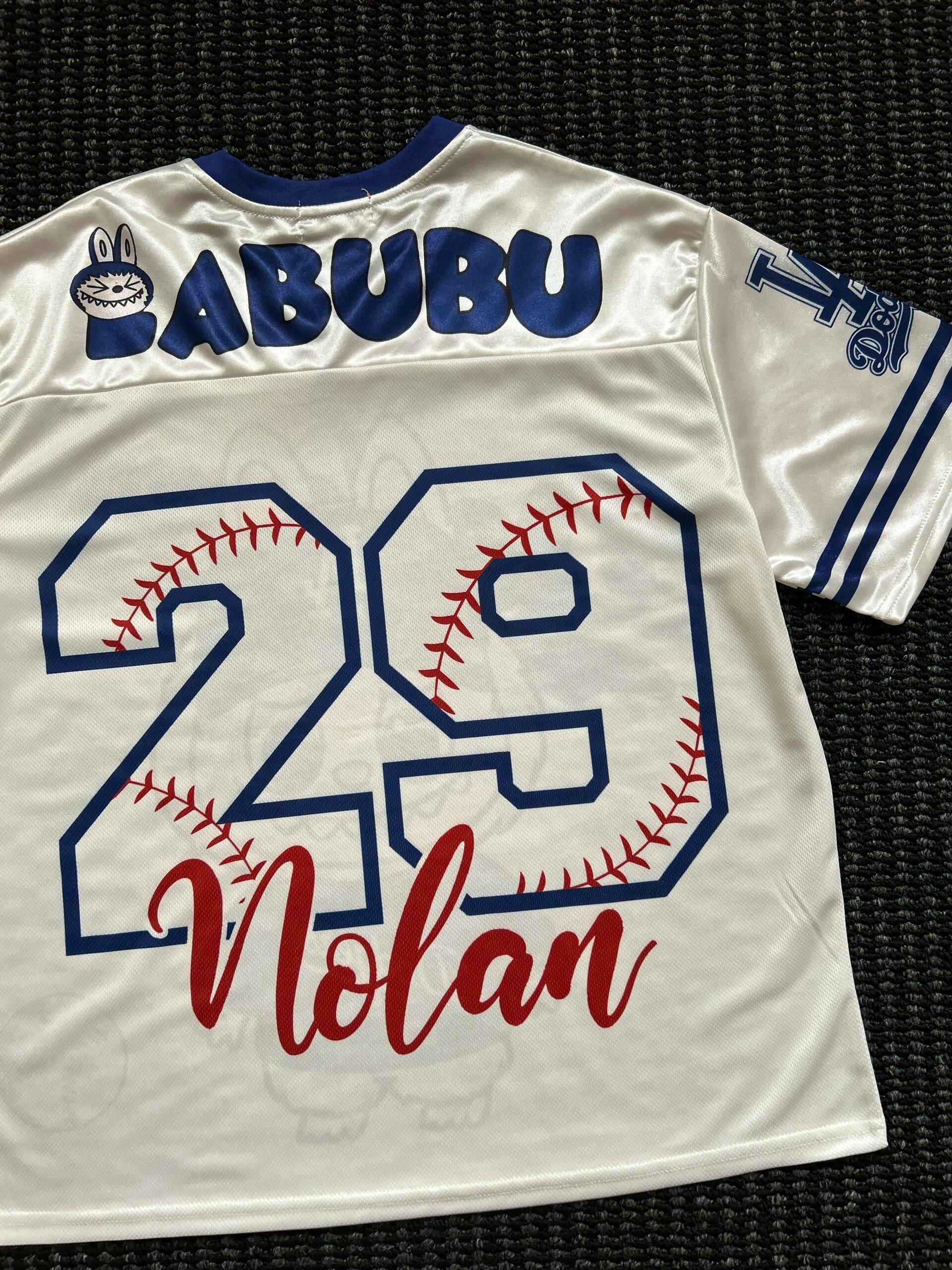 Labubu Blue Dodgers Cute Baseball Jersey Shirts Sports Uniform Summer Loose Short Sleeve Tops T-Shirts