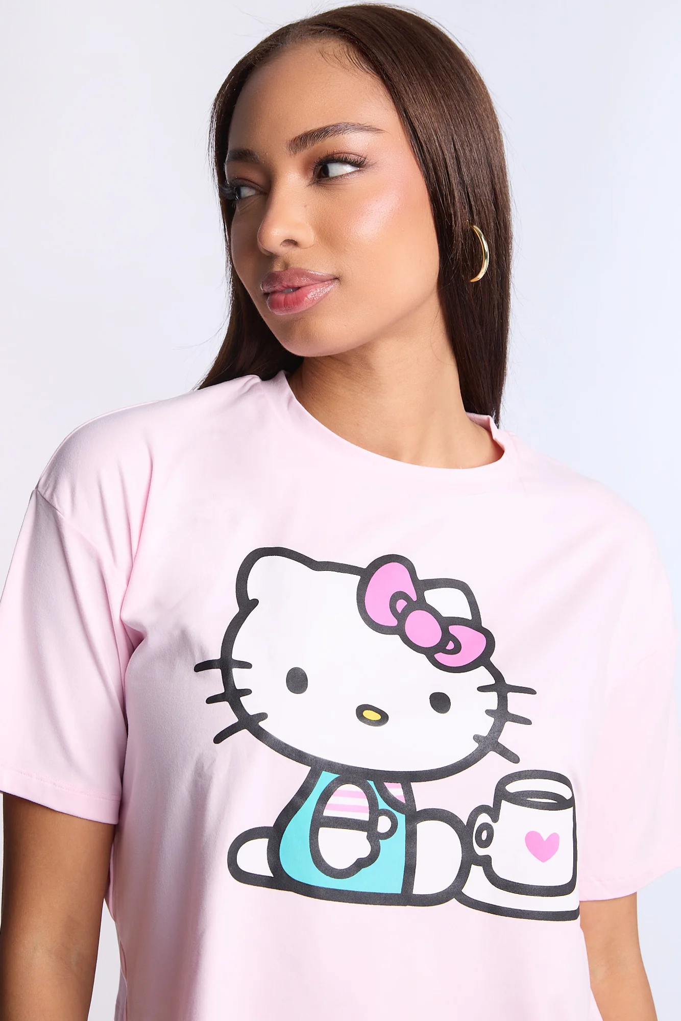 Hello Kittty Coffee Super Soft Pajama Tee And Shorts 2-Piece Set
