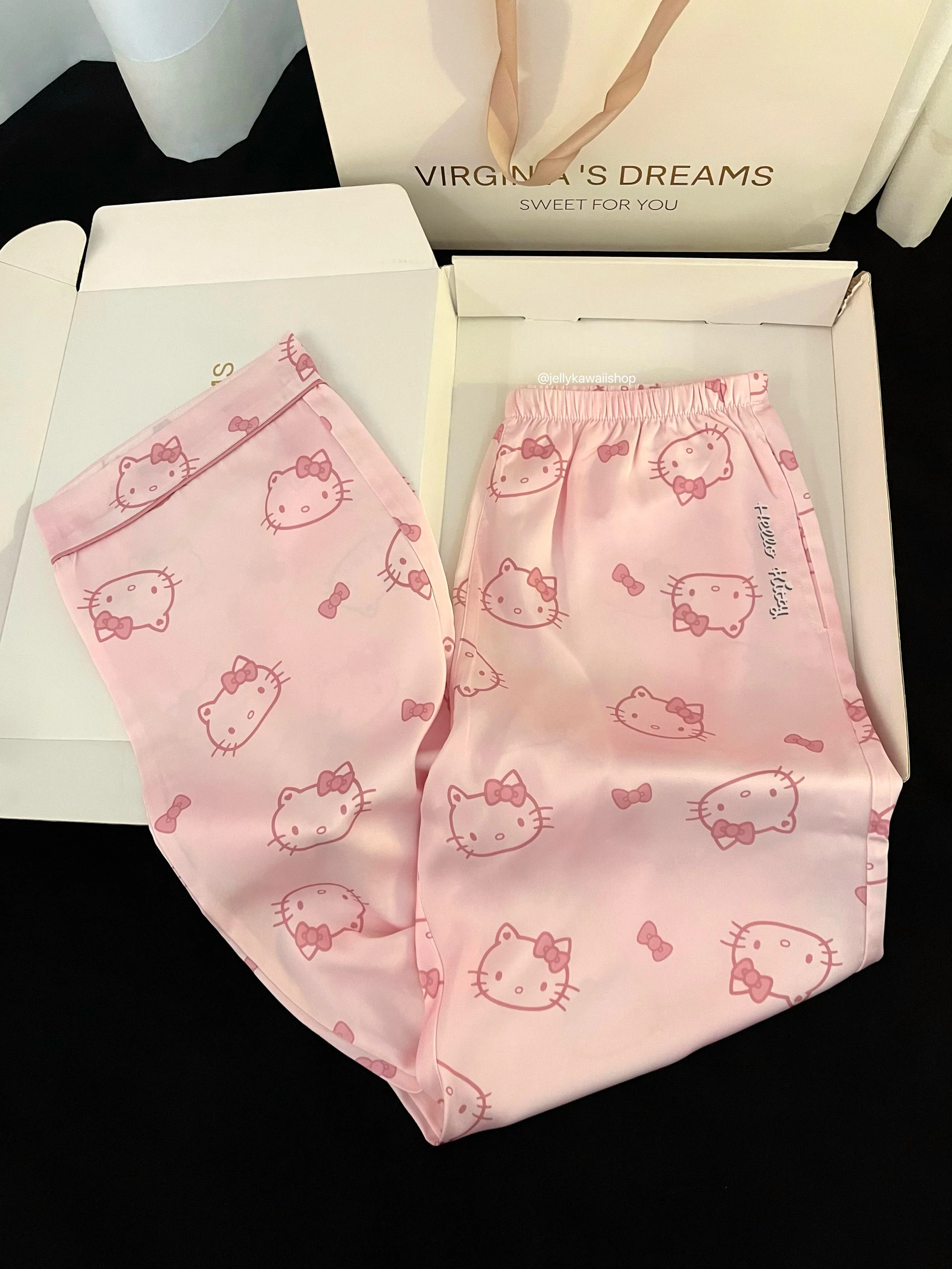 Hellokitty Pink Womens Pajamas Set Long Sleeve Sleepwear Button Down Nightwear Soft Pj Lounge Sets