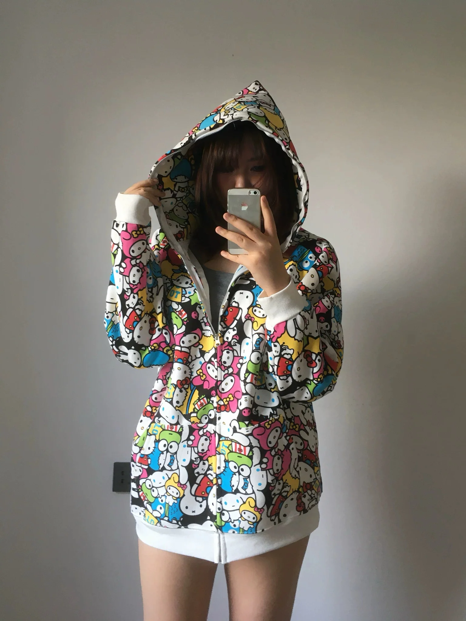 Sanrio Colorful Hoodies Fall Jacket Oversized Sweatshirts Casual Drawstring Zip Up Y2K Hoodie with Pocket