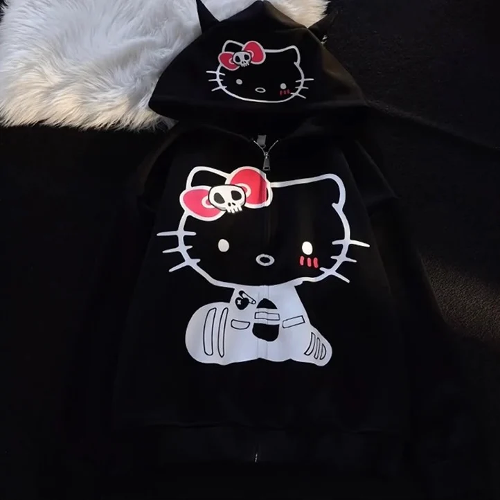 KT Hoodies Fall Jacket Oversized Sweatshirts Casual Drawstring Zip Up Y2K Hoodie with Pocket