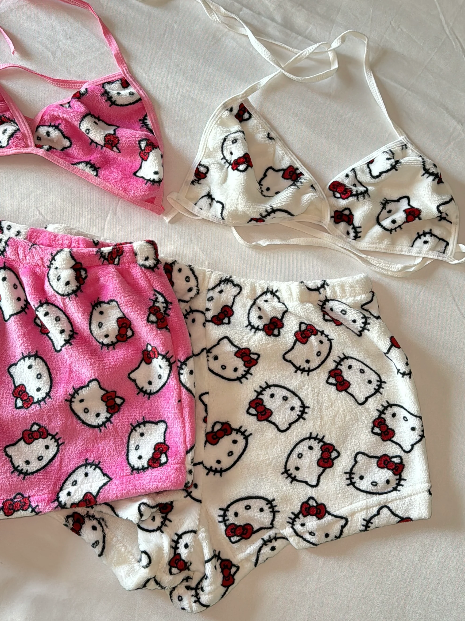 Hellokitty Women'S 2 Piece Sleepwear Flannel Bikini Top with Shorts Pj Set