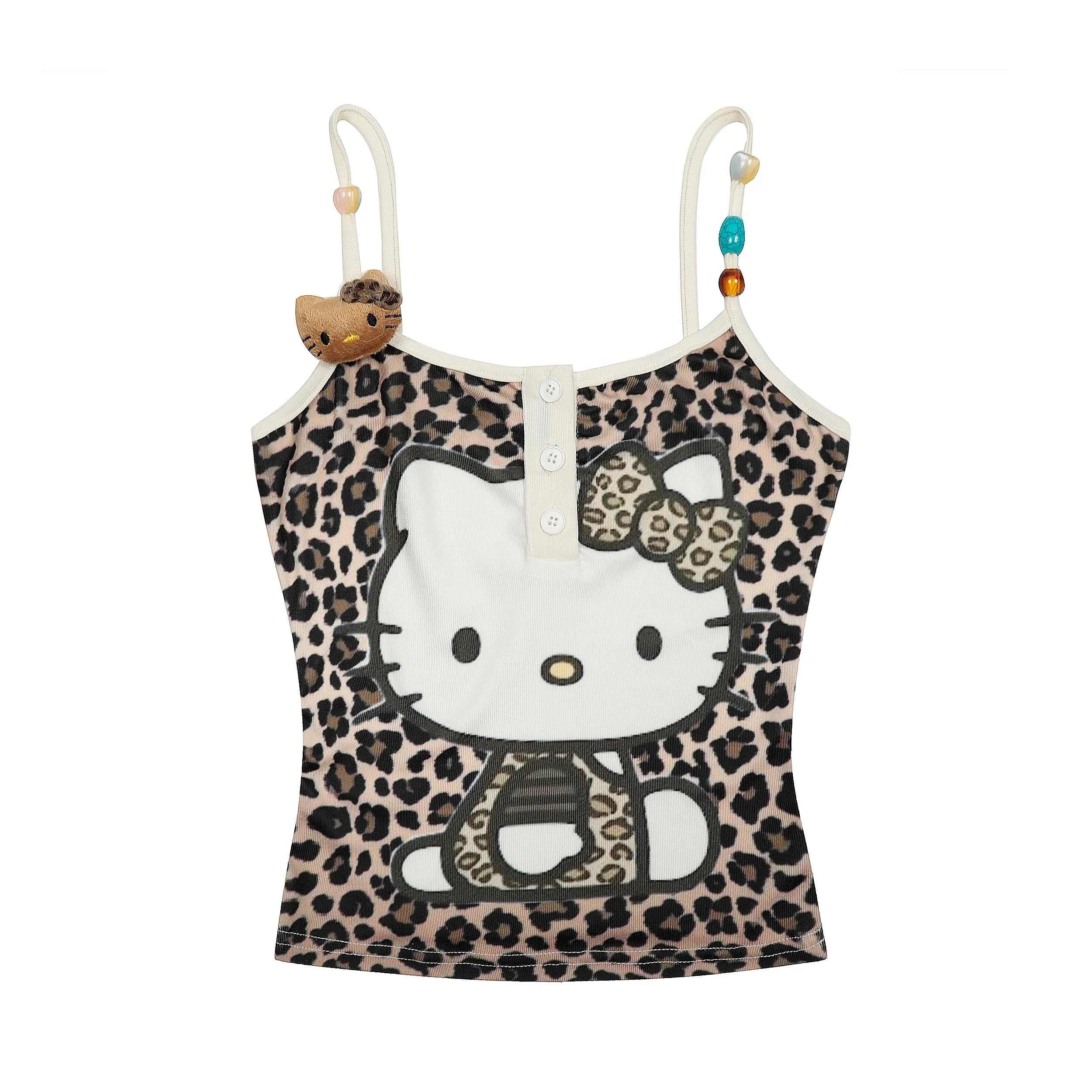 Hellokitty Women's Leopard Print Cami Crop Top Halter Tie Backless Y2k Tops