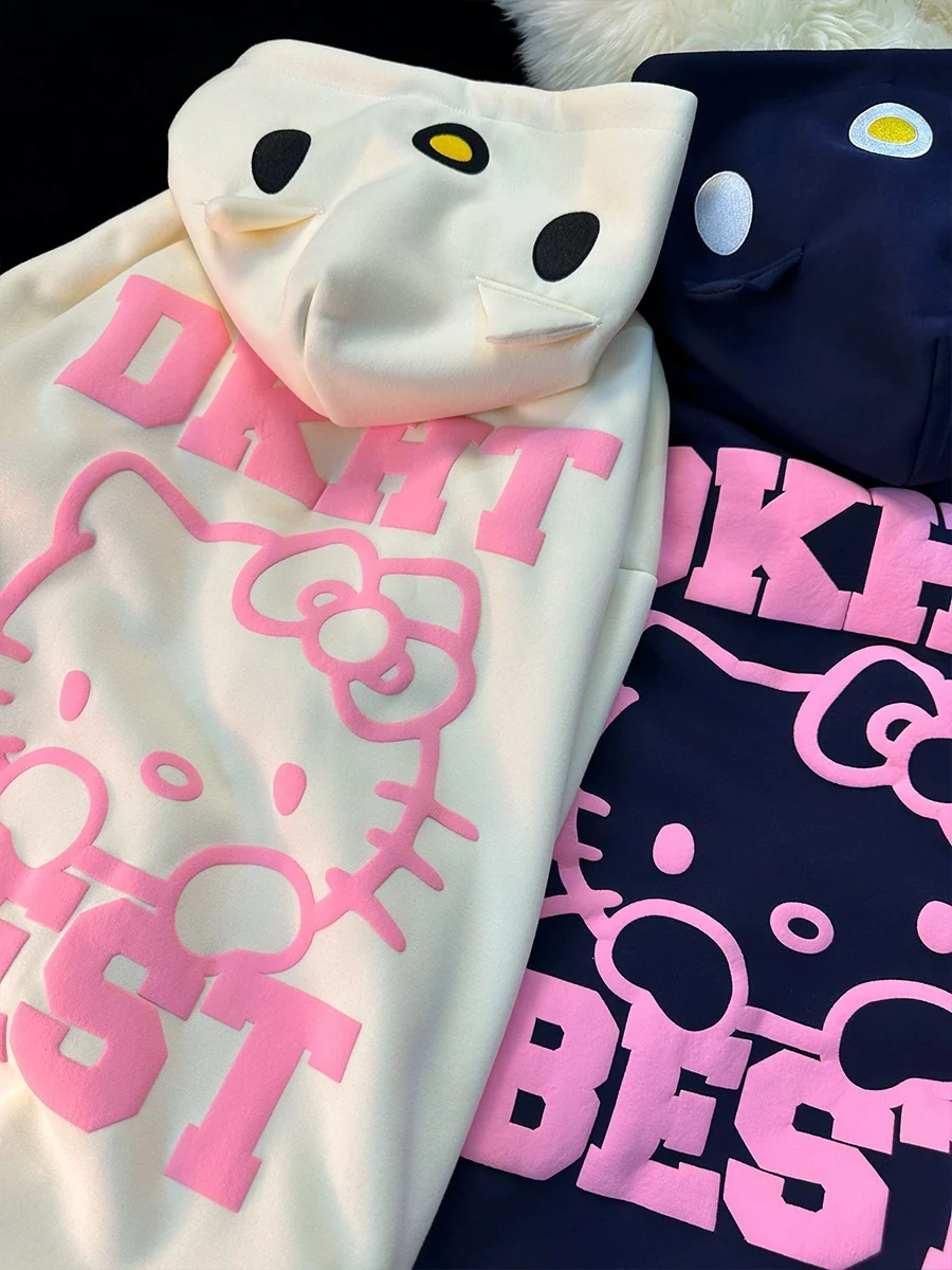 KT Women's Cute Hoodies Teen Girl Fall Jacket Oversized Sweatshirts Casual Drawstring Zip Up Y2K Hoodie with Pocket