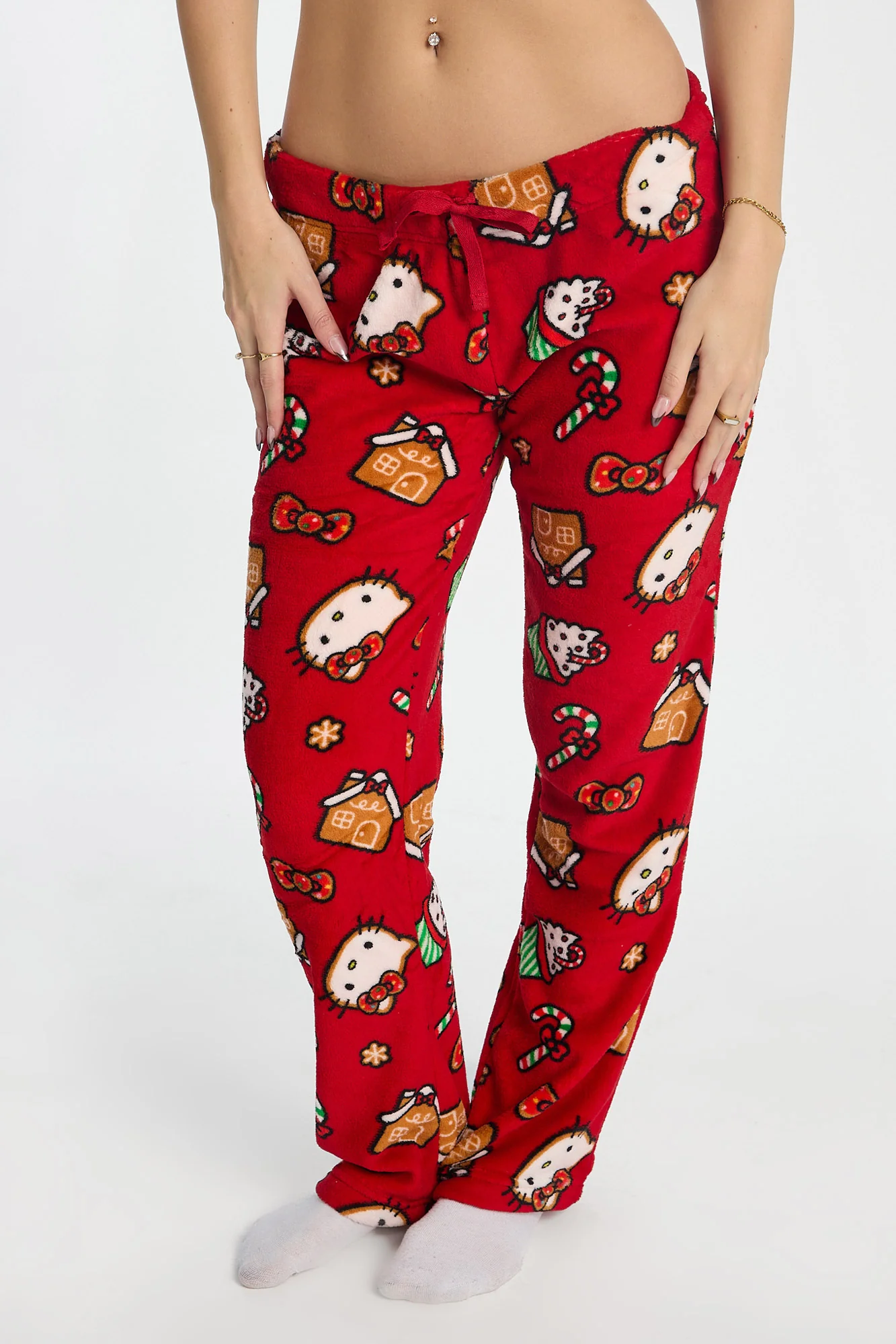 Hello Kitty Candy Cane Plush Pajama Pants