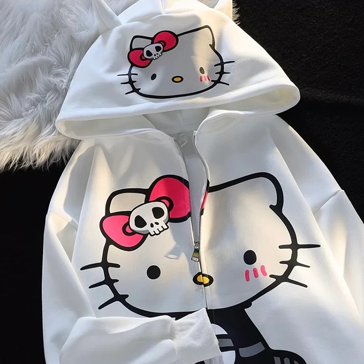 KT Hoodies Fall Jacket Oversized Sweatshirts Casual Drawstring Zip Up Y2K Hoodie with Pocket