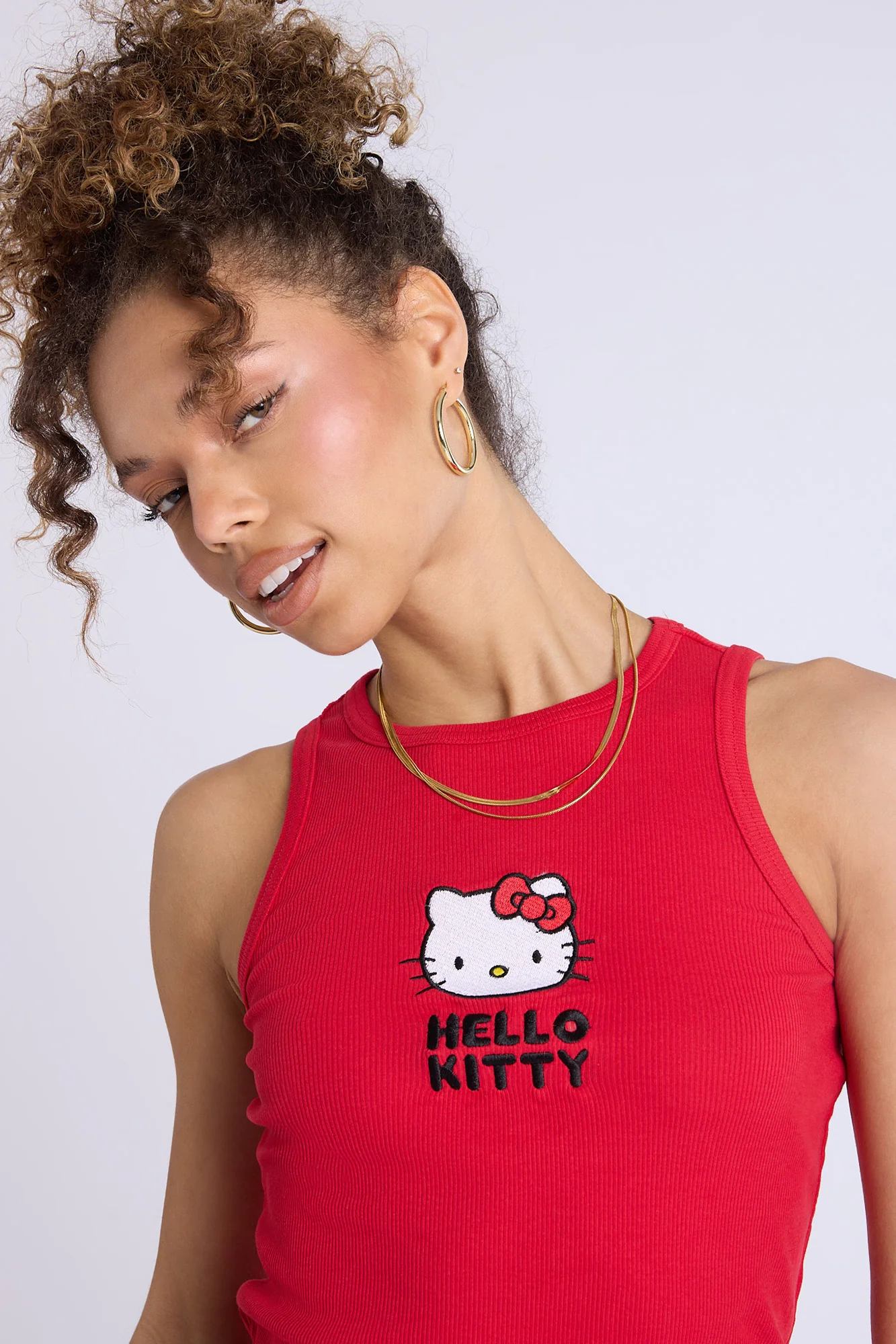 Hello Kitty Graphic Ribbed High Neck Tank Top