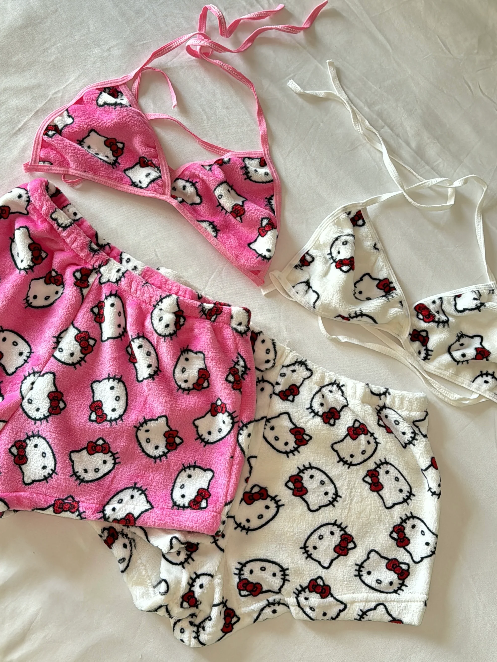 Hellokitty Women'S 2 Piece Sleepwear Flannel Bikini Top with Shorts Pj Set
