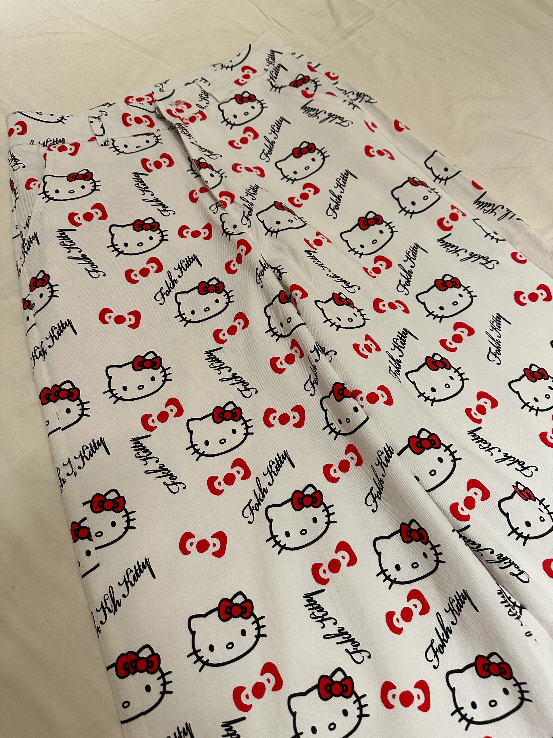 Hellokitty WHite Pocket Embroidery Wide Leg Jeans High Waist Baggy Jeans for Women Loose Boyfriends Jeans Denim Pants