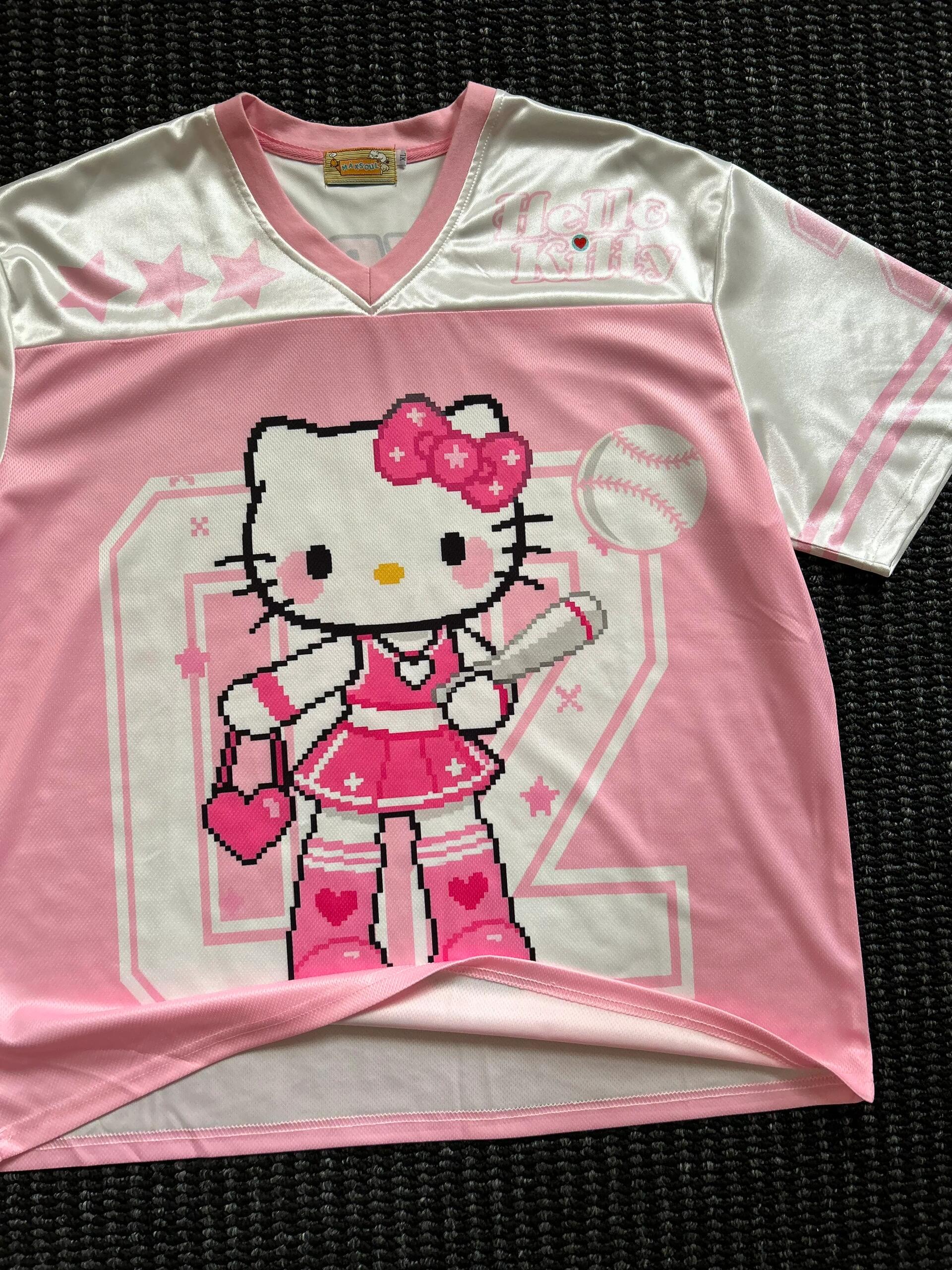 Hellokitty Pink Cute Baseball Jersey Shirts Sports Uniform Summer Loose Short Sleeve Tops T-Shirts
