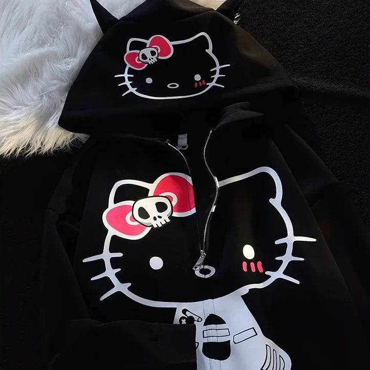 KT Hoodies Fall Jacket Oversized Sweatshirts Casual Drawstring Zip Up Y2K Hoodie with Pocket