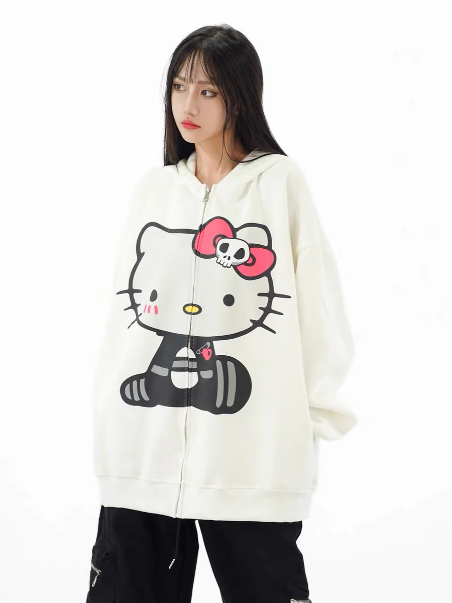 KT Hoodies Fall Jacket Oversized Sweatshirts Casual Drawstring Zip Up Y2K Hoodie with Pocket