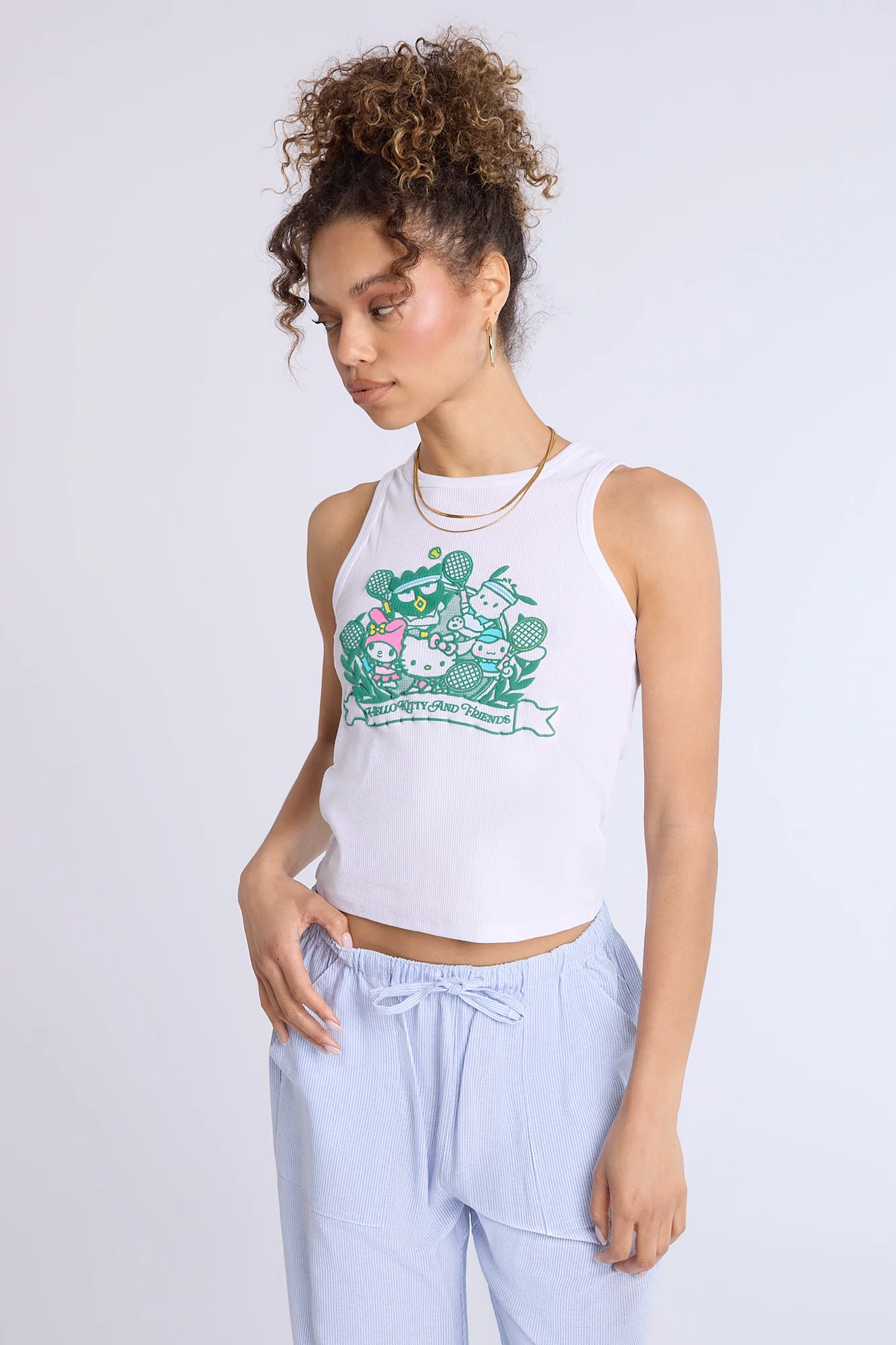 Hello Kitty Sports Graphic Ribbed High Neck Tank Top