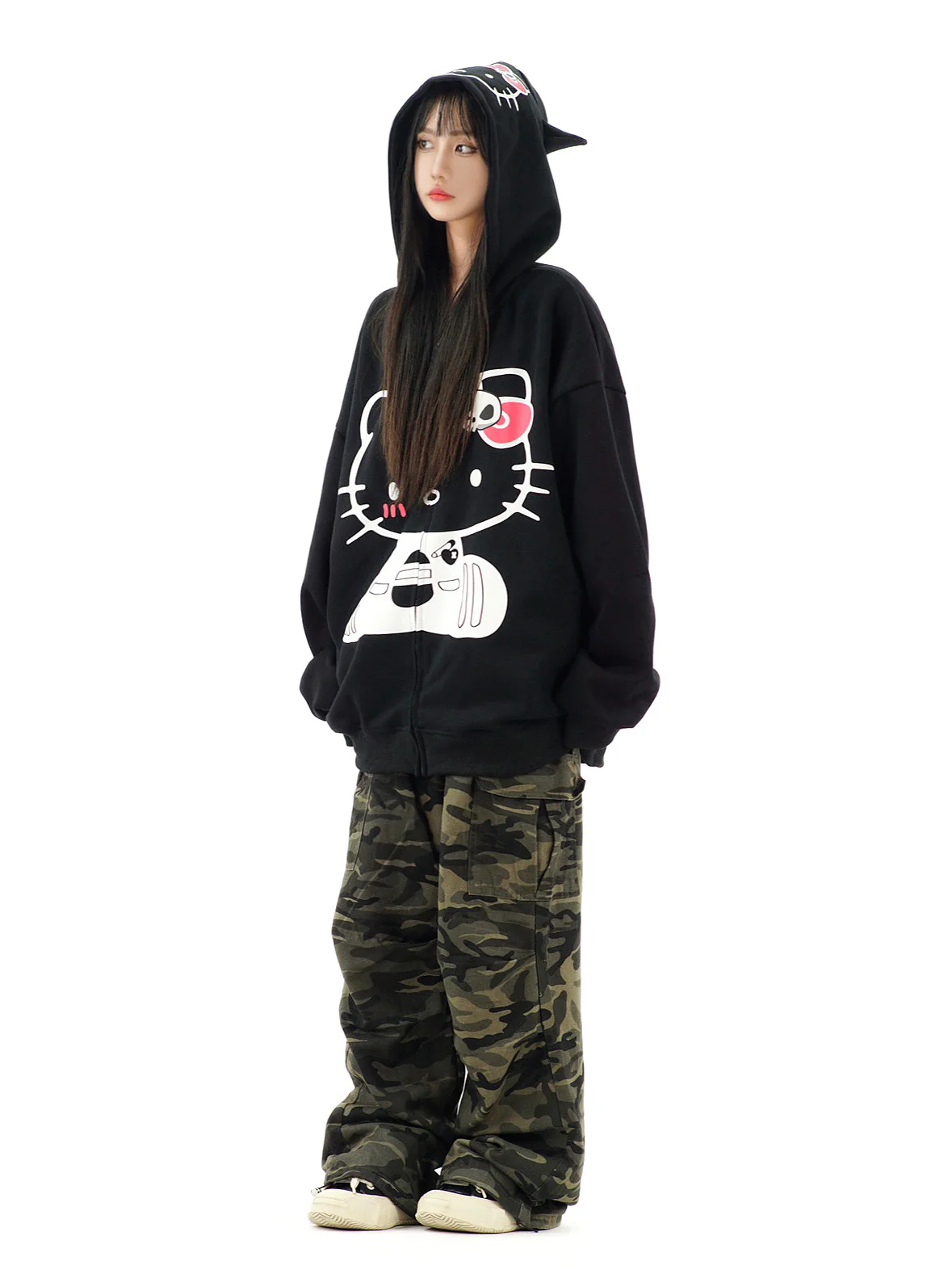 KT Hoodies Fall Jacket Oversized Sweatshirts Casual Drawstring Zip Up Y2K Hoodie with Pocket