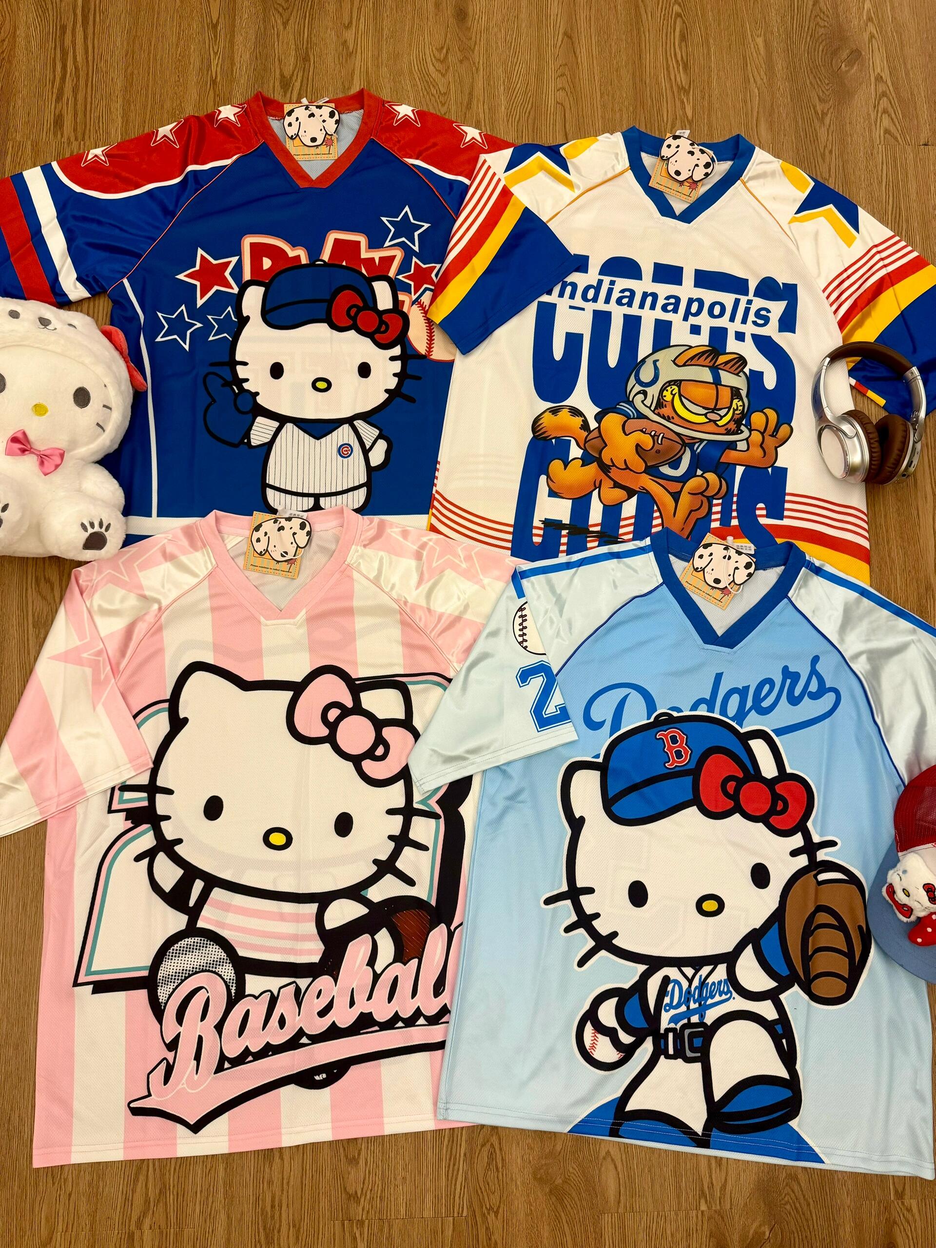 Hellokitty Cute Baseball Jersey Shirts Sports Uniform Summer Loose Short Sleeve Tops T-Shirts