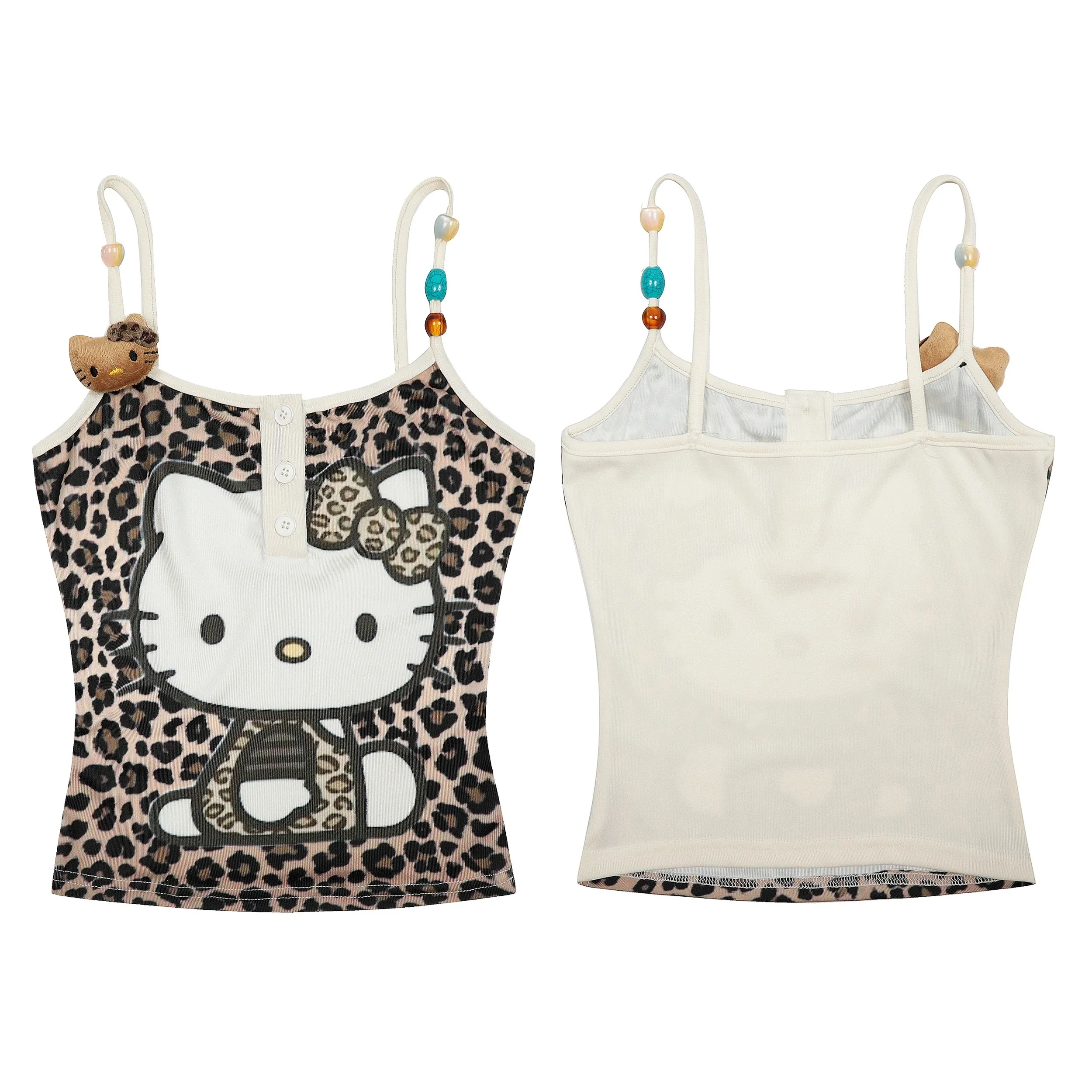 Hellokitty Women's Leopard Print Cami Crop Top Halter Tie Backless Y2k Tops