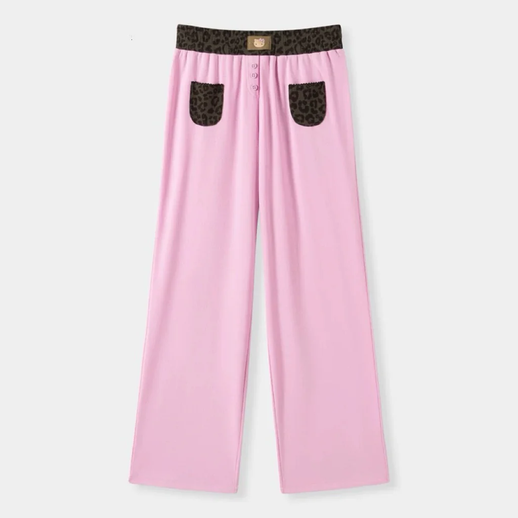 Hellokitty Leopard Print Cotton Cute Short Pajama Set 2 Piece Sleepwear Top with Shorts Pj Set