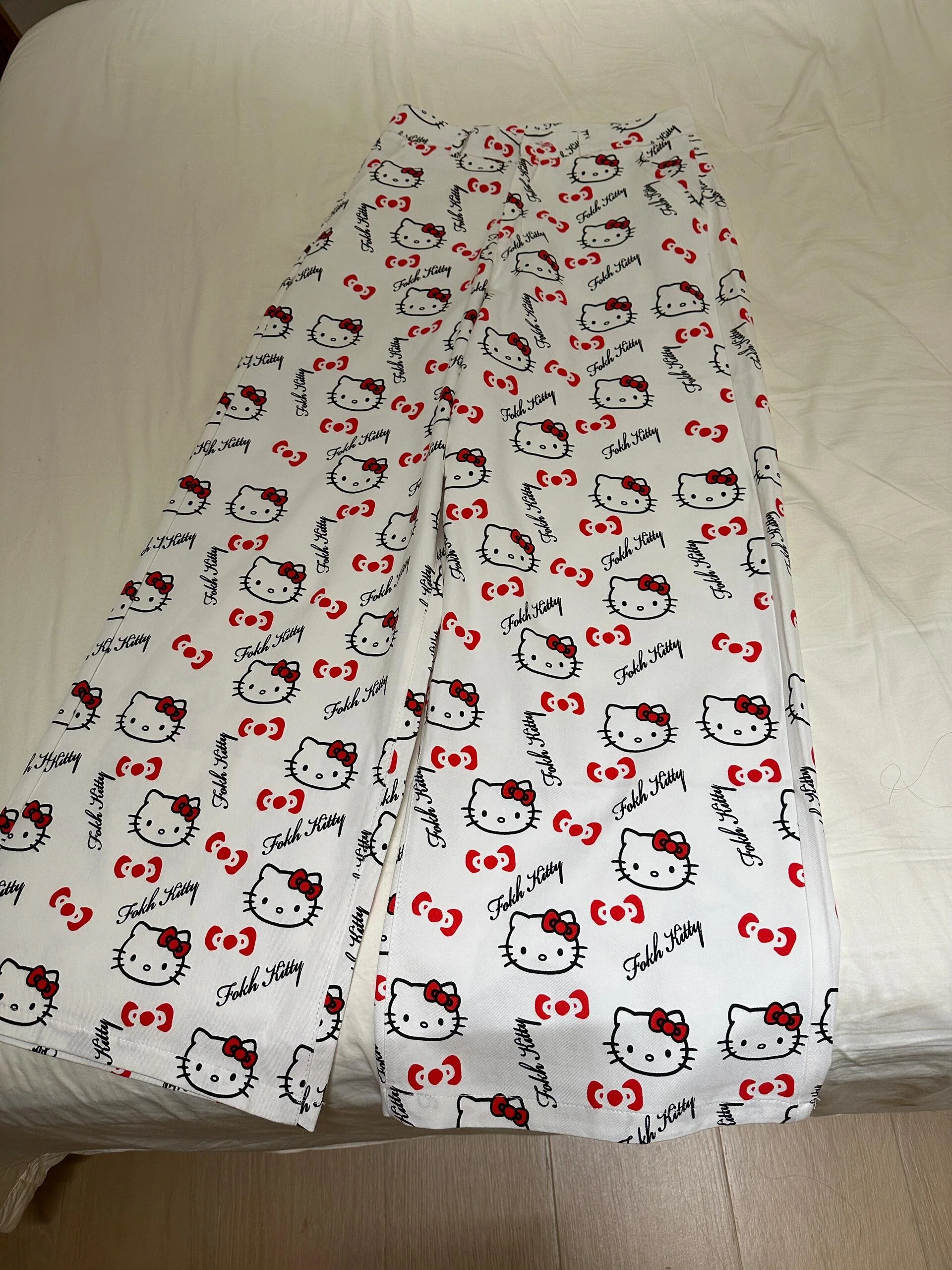 Hellokitty WHite Pocket Embroidery Wide Leg Jeans High Waist Baggy Jeans for Women Loose Boyfriends Jeans Denim Pants