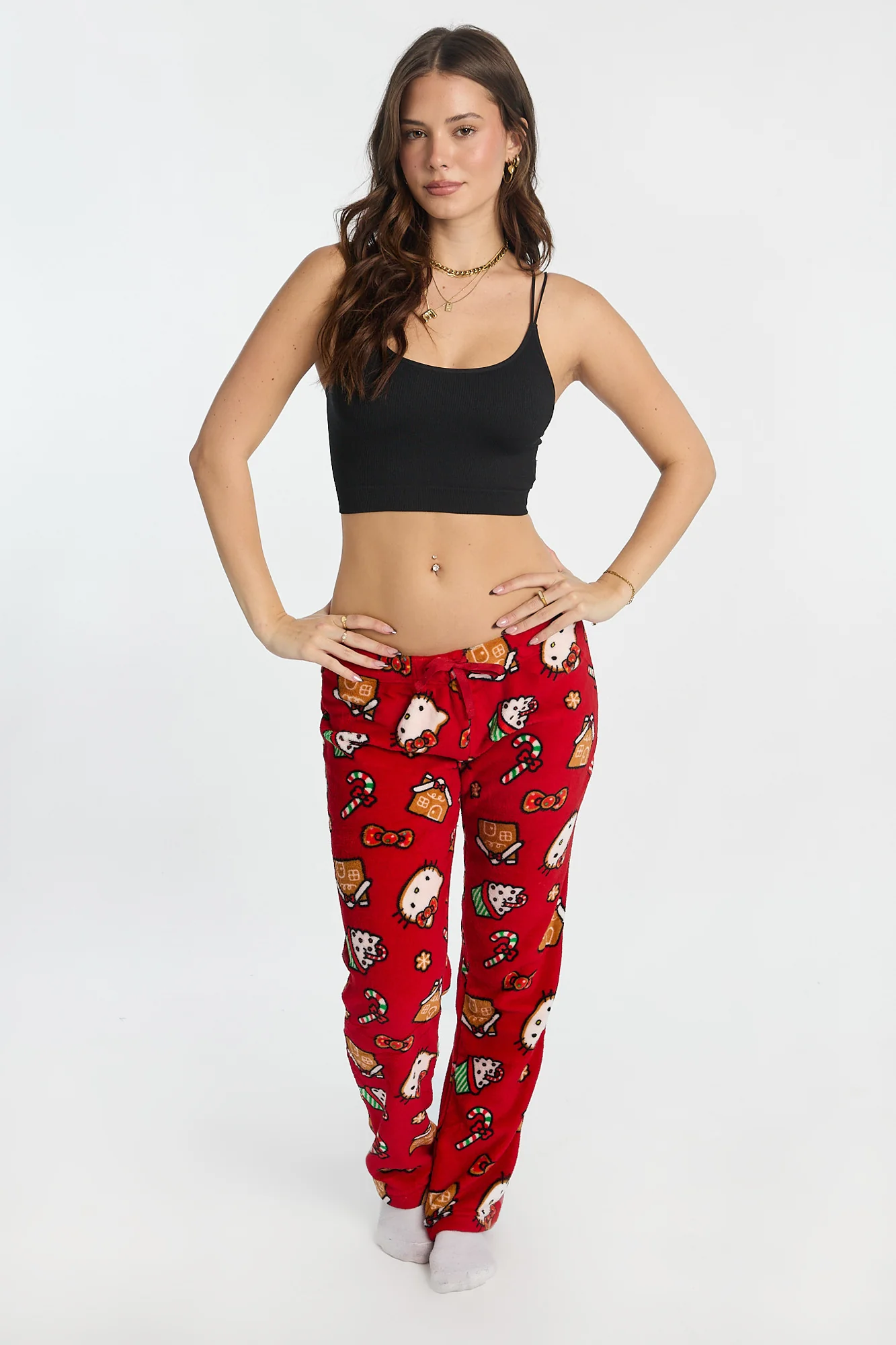 Hello Kitty Candy Cane Plush Pajama Pants