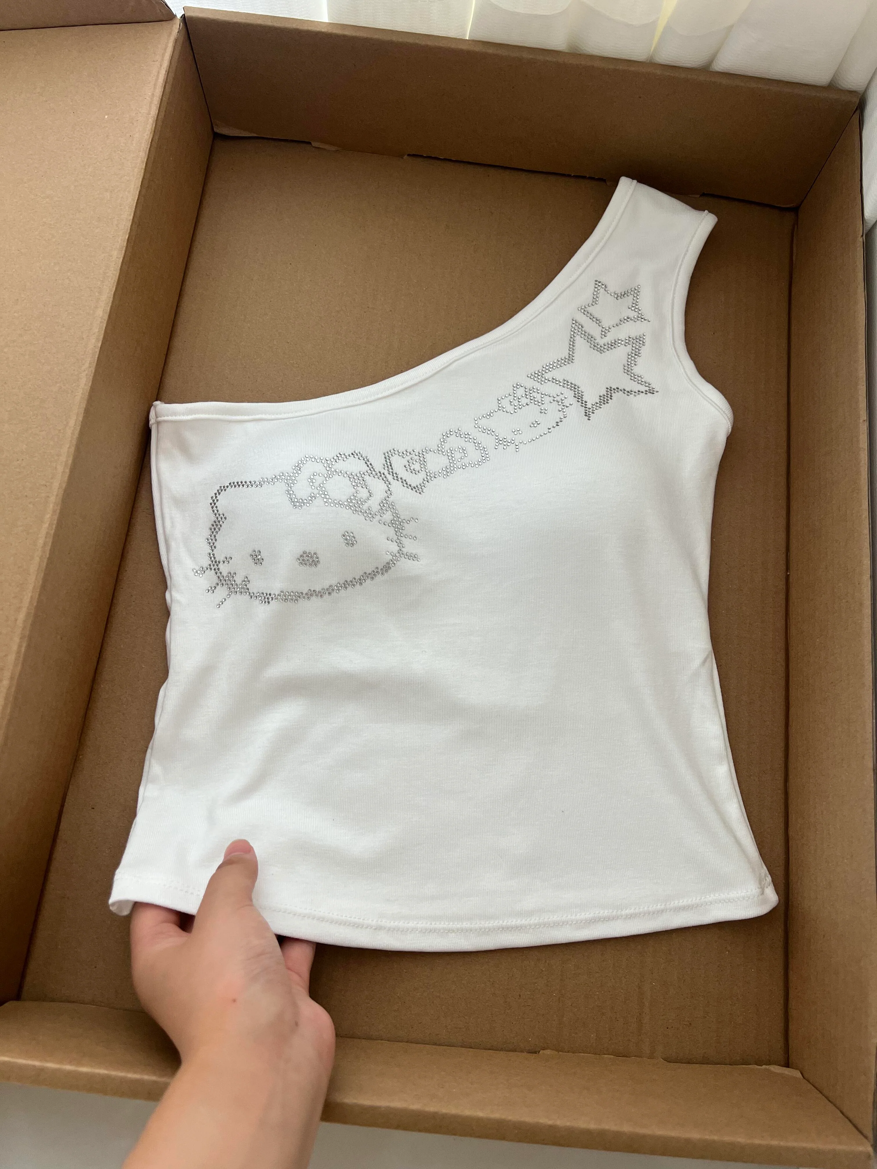 Hellokitty One Shoulder Tank Tops Summer Going Out Tops Asymmetrical Sleeveless Shirts