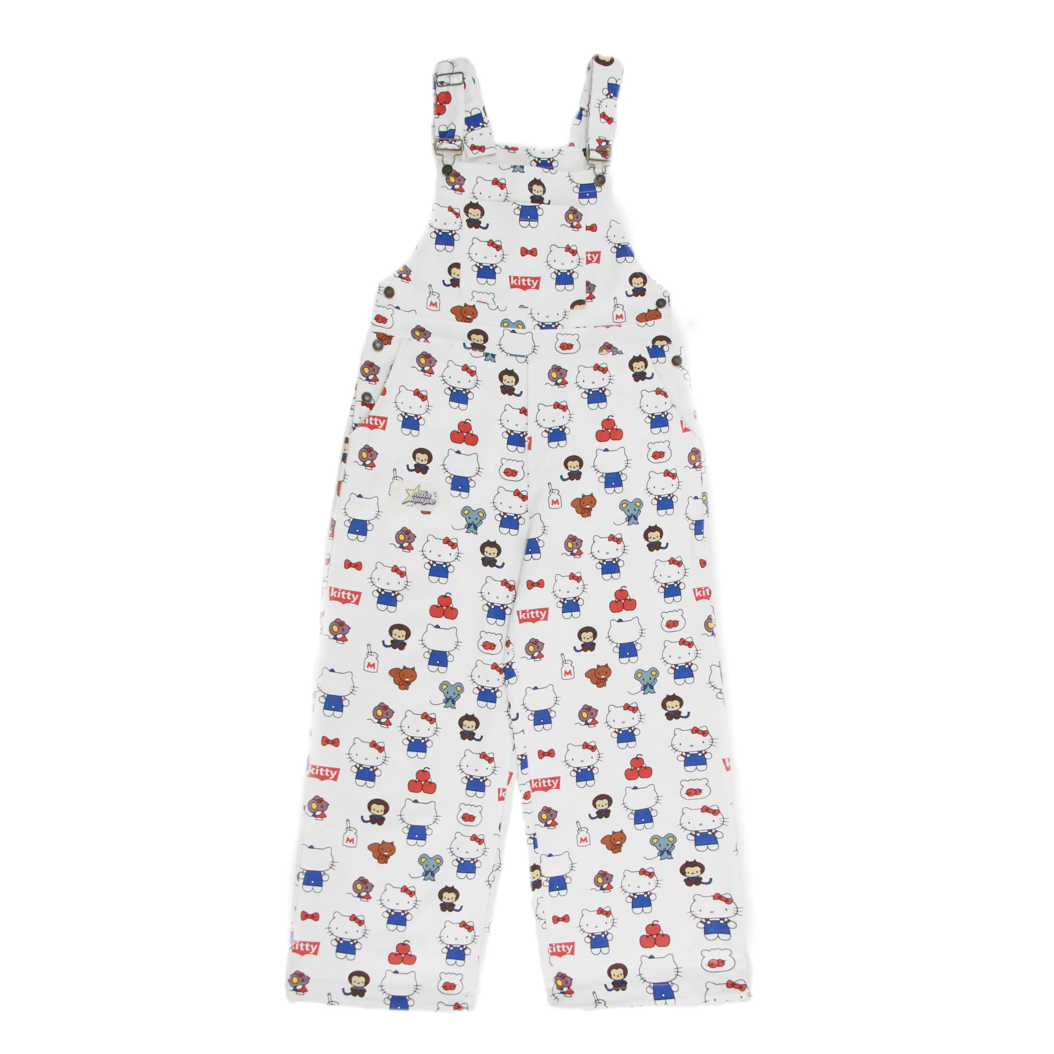 Hellokitty White Denim Jumpsuits for Women Casual Sleeveless Overalls Jeans Pants Jumpers with Pockets