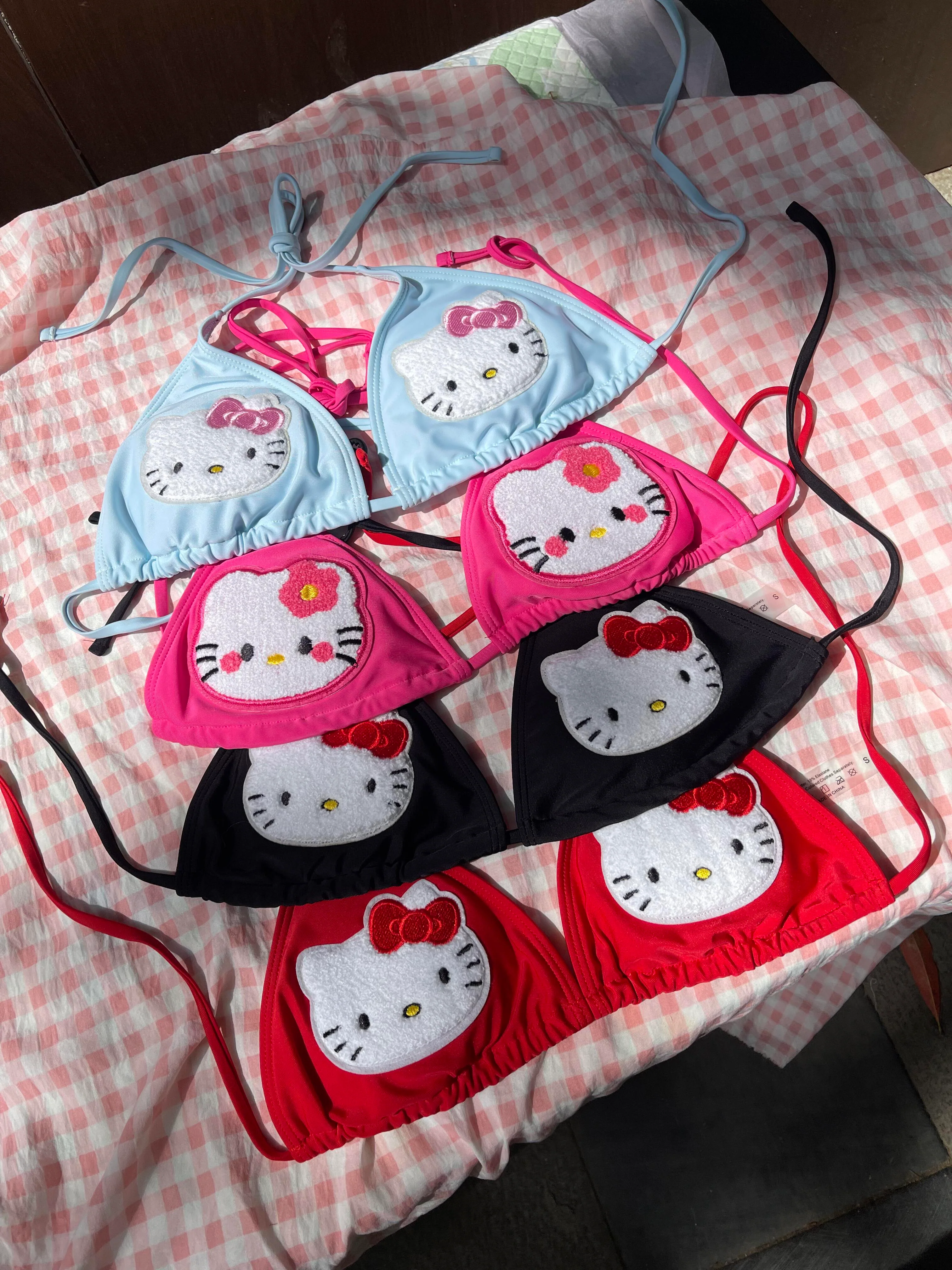 Hellokitty Women's Halter Tie Side Triangle Bikini Set high Cut 2 Piece Bikini Swimsuit Bathing Suit