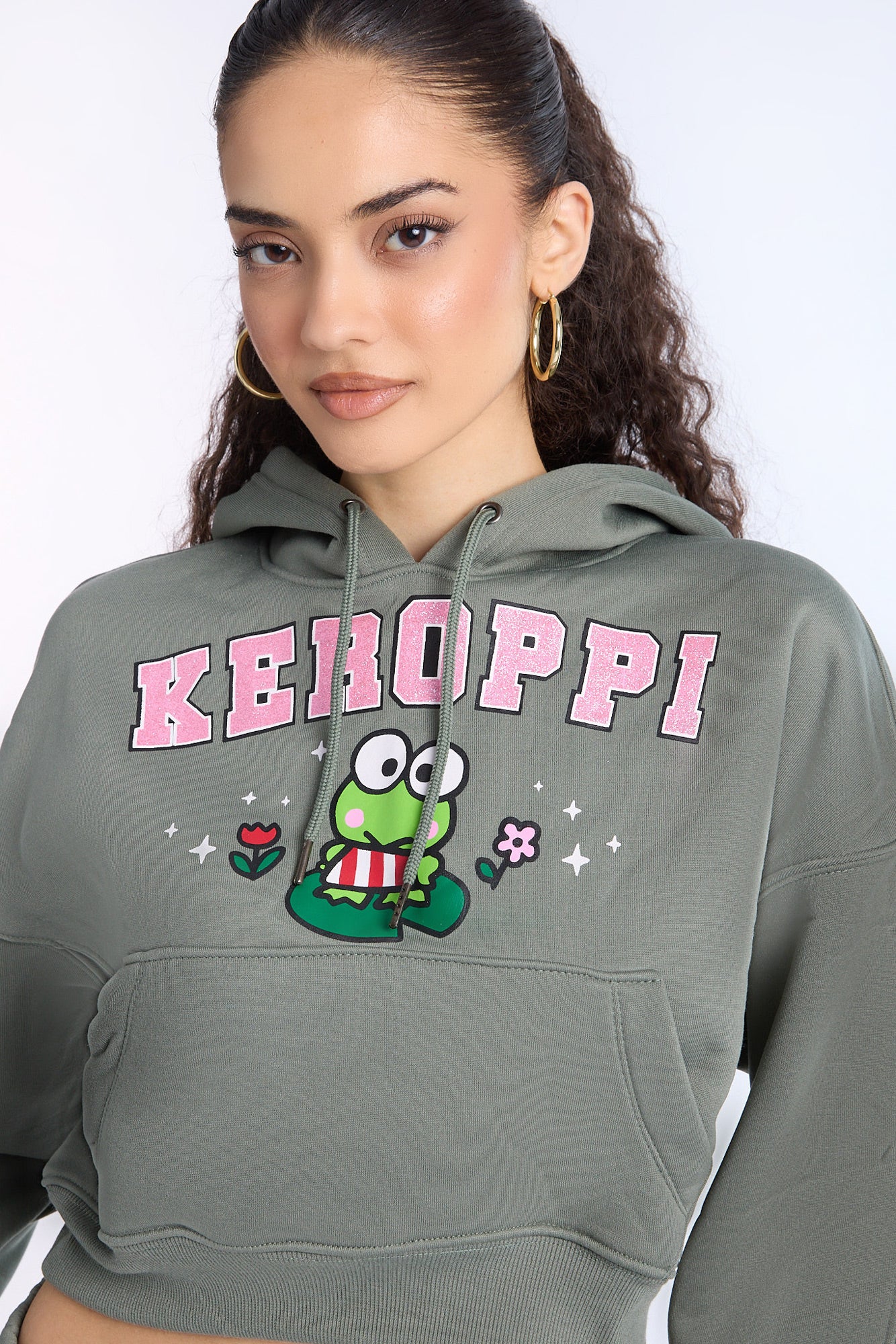 Keroppi Graphic Cropped Hoodie