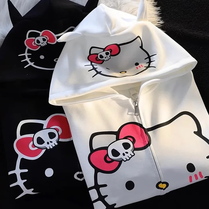 KT Hoodies Fall Jacket Oversized Sweatshirts Casual Drawstring Zip Up Y2K Hoodie with Pocket